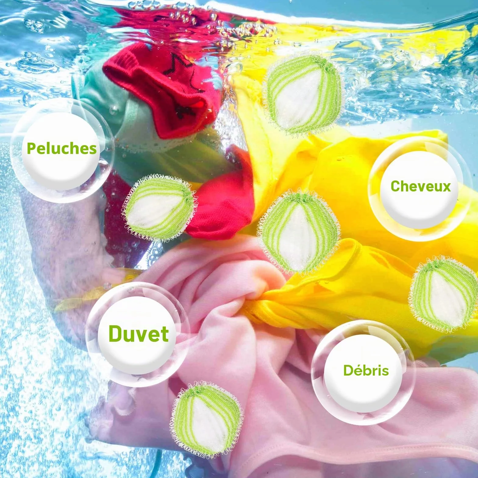 Lot de 12 boules de peluches réutilisables pour enlever les poils d'animaux de chat - Vert