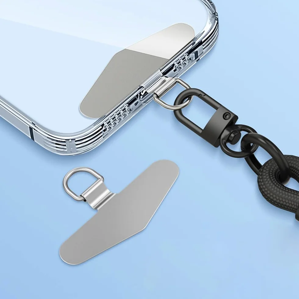 flintronic Uniwersalne podkładki na telefon komórkowy, 2 sztuki, metalowe pierścienie, taśma mocująca, ze stali nierdzewnej, wielofunkcyjna smycz na telefon komórkowy, podkładki do większości