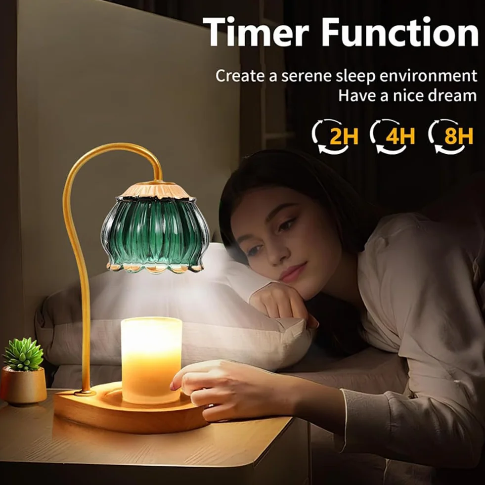 Lampe Chauffe Bougie avec Variateur et Minuterie, Candle Warmer Lamp électrique avec Deux Bulbes, Lumière Chauffe Bougie pour Décoration de Chambre