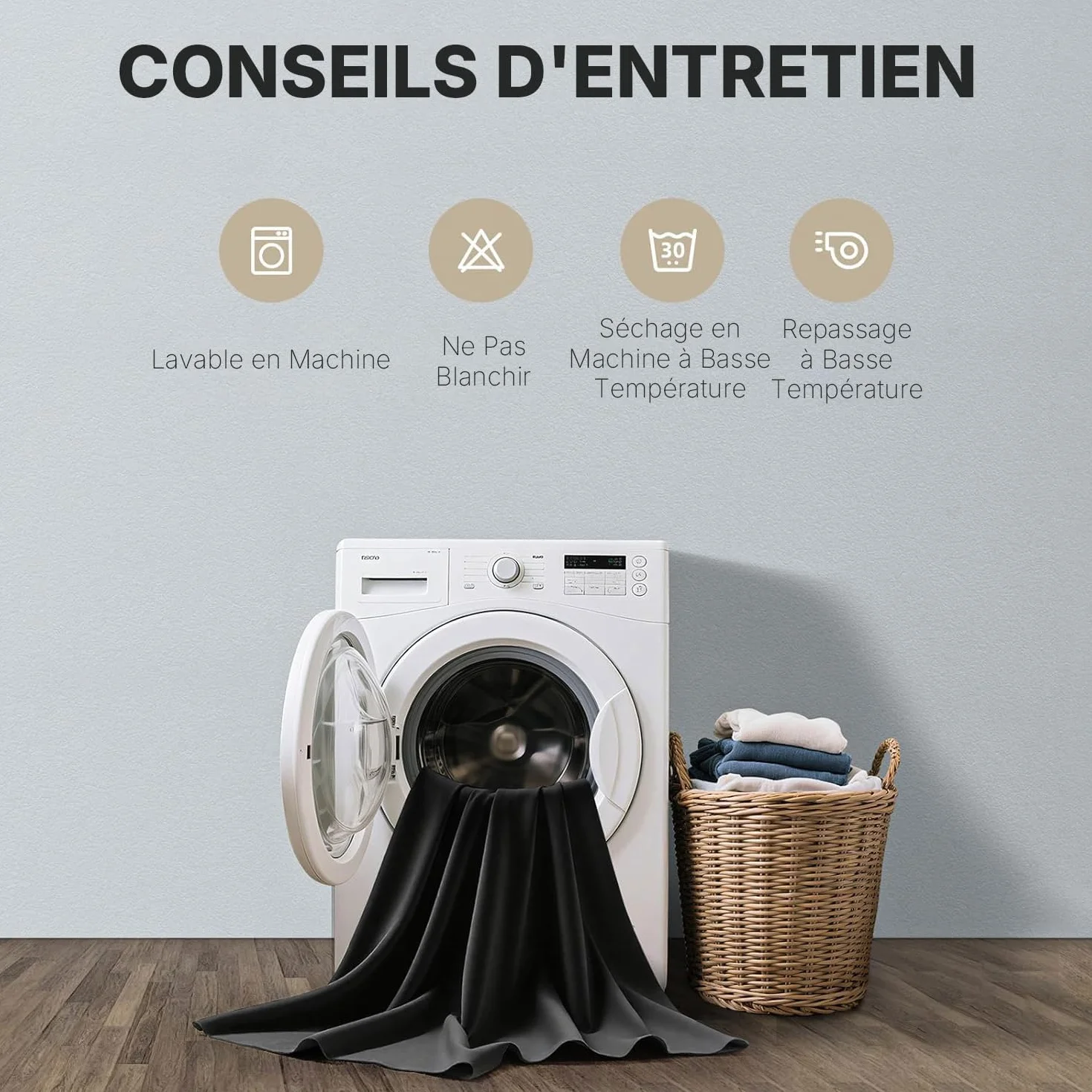 Joydeco Rideau Occultant 2 Pièces L 140 x H 145 Gris Foncé Anti Chaleur Anti UV Isolation Lumière