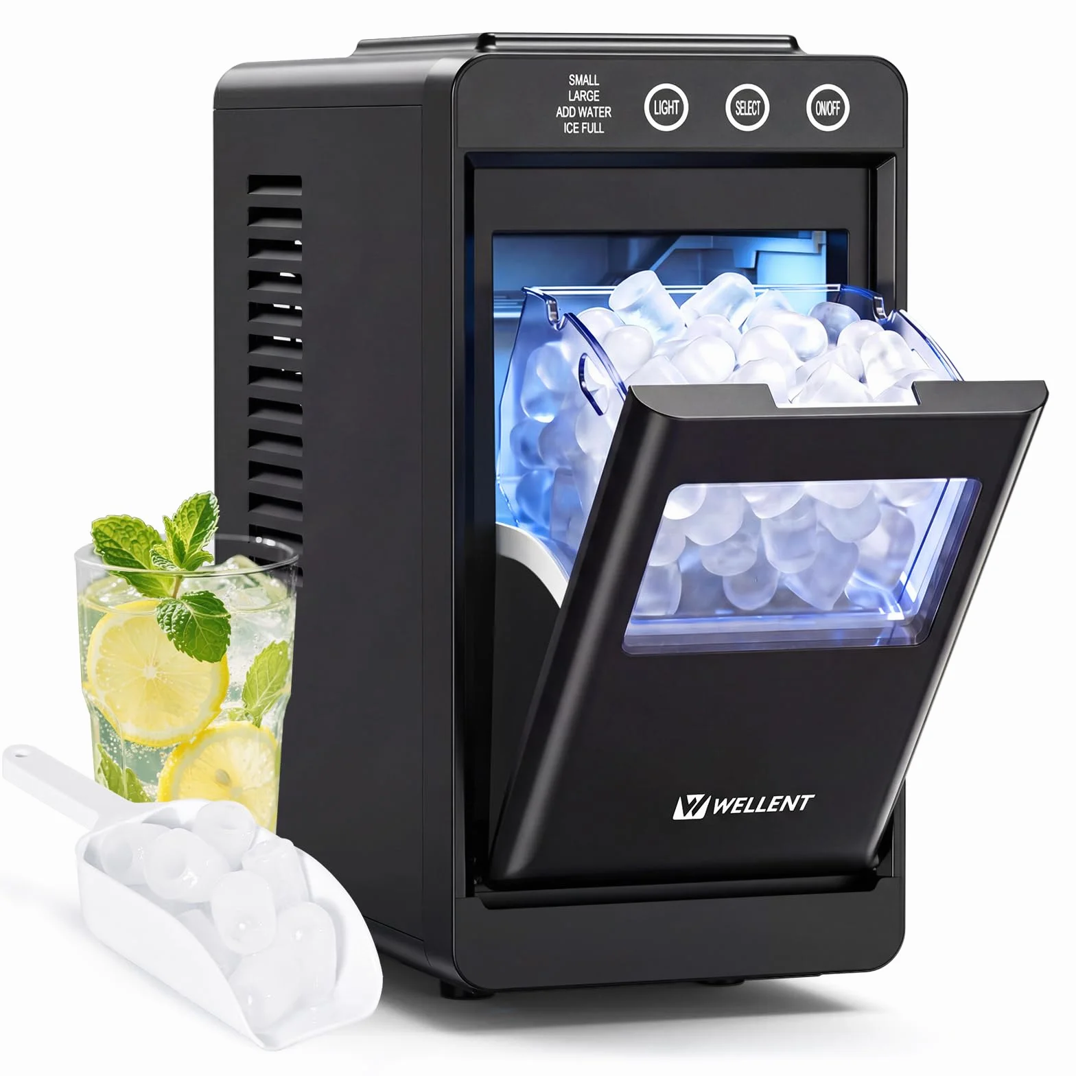 WELLENT Machine à Glaçons Comptoir - Production Rapide 12kg/24h & Glaçons en 6 Min - Design Gain de Place Silencieux - Idéale pour Canicule, Cuisine, Bar et Bureau (Acier Inoxydable)