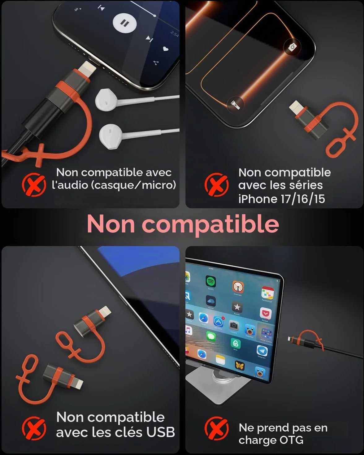 Adaptateur USB C vers Lightning 2 Pièces pour iPhone 14 13 12 11 X Pro Max Air Mini