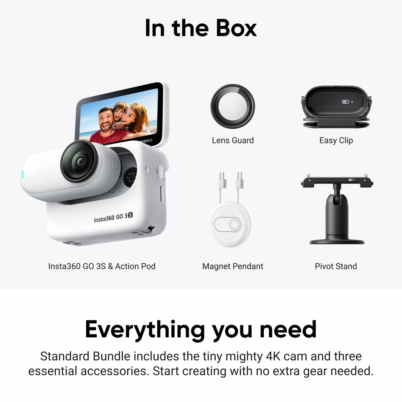 Insta360 GO 3S 64 GB Arctic White - mała przenośna kamera do vlogowania 4K, bez użycia rąk, mocowanie w dowolnym miejscu, stabilizacja, żywotność baterii 140 min, wodoodporność 10 m, edycja AI, do