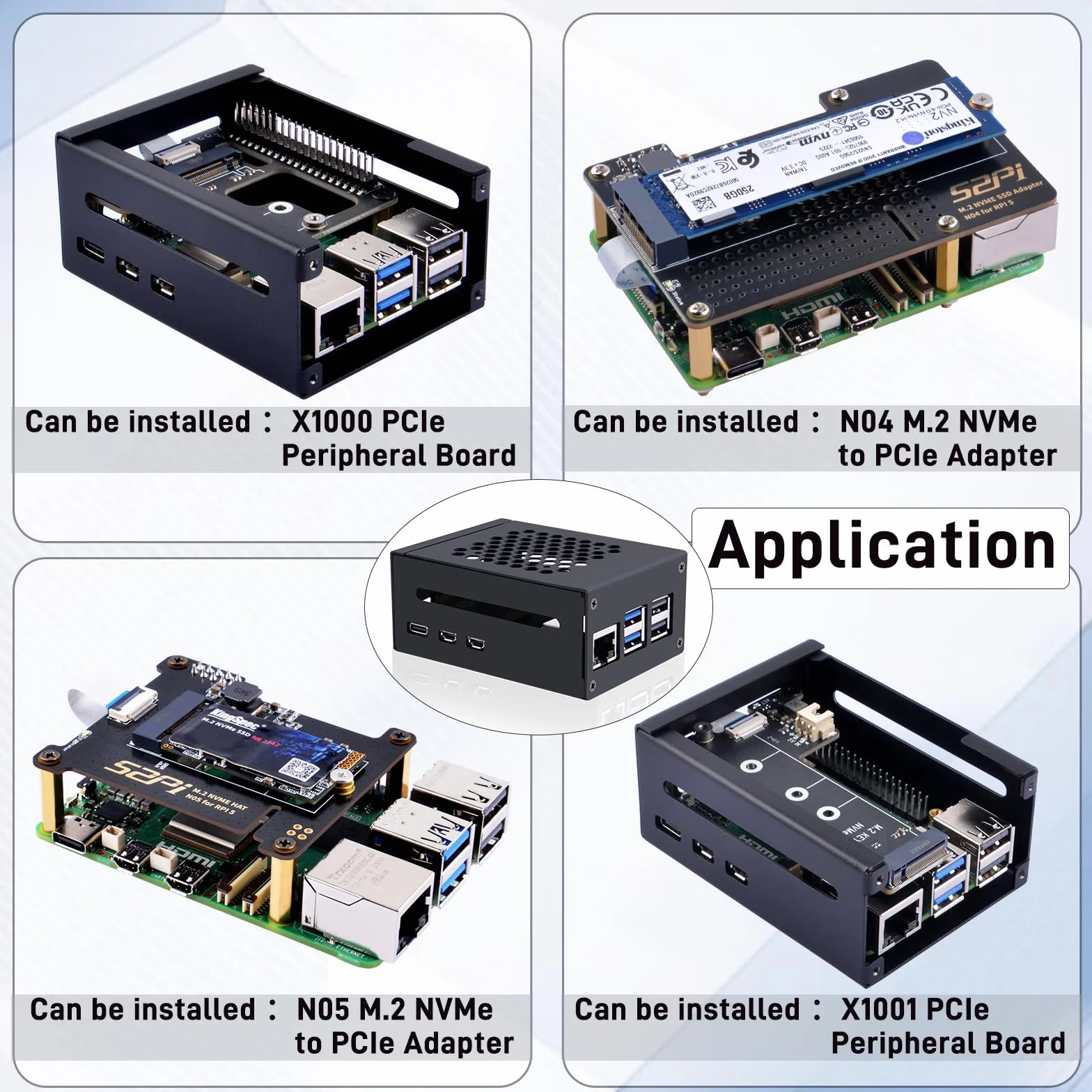 GeeekPi Metalowa obudowa do Raspberry Pi 5, obsługa PCIe M.2 NVMe SSD Shield Top X1001 / X1003 / X1000 / N04 / N05 i Raspberry Pi 5 Active Cooler