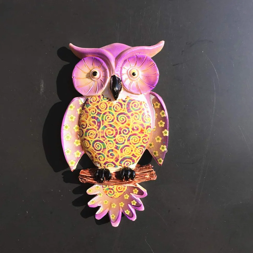 Aimant de réfrigérateur 3D peint à la main hibou décoration maison cuisine