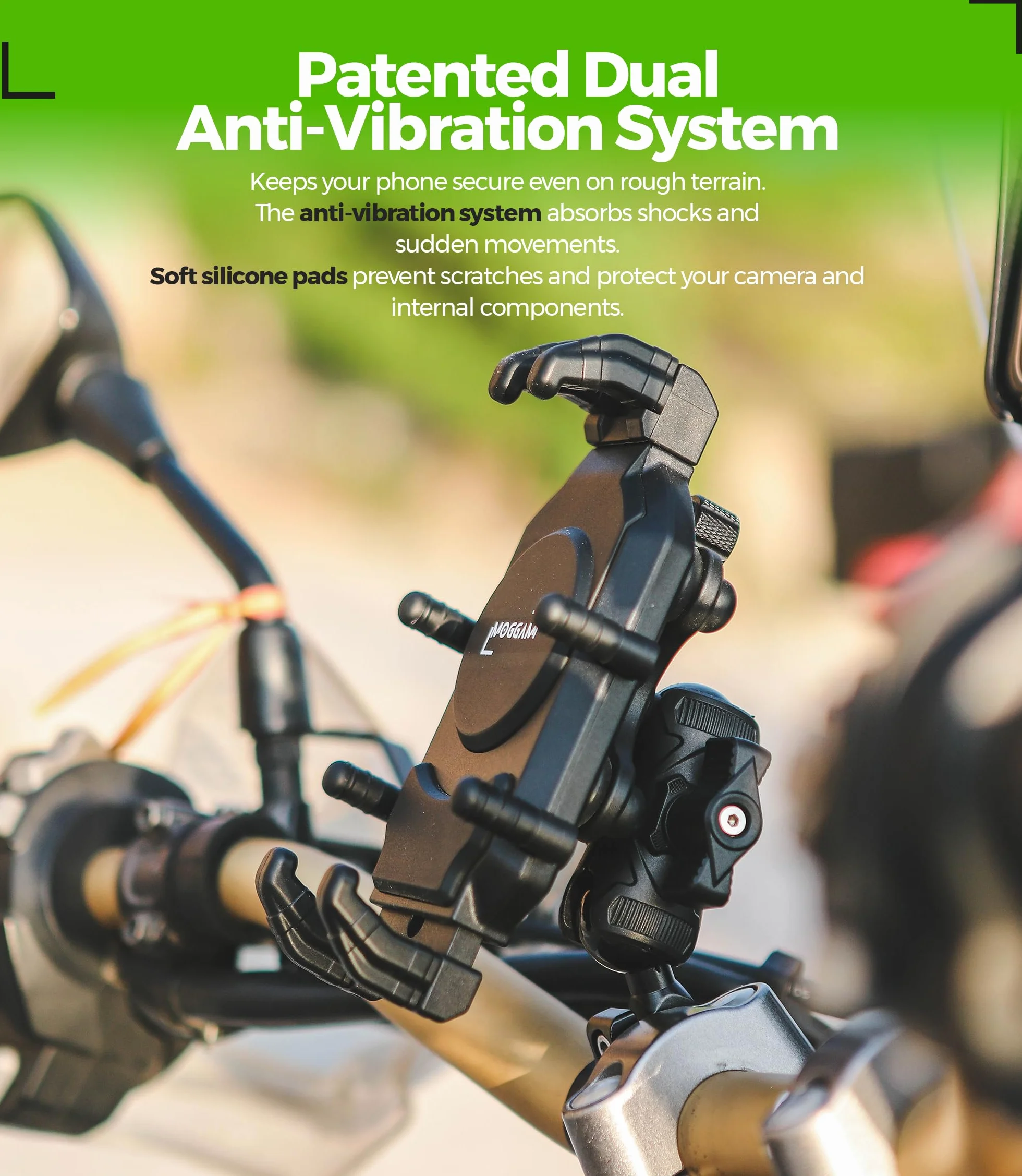Uchwyt na Telefon do Motocykla Ultrabtrwały【Zabezpieczenie przed kradzieżą i podwójny system antywibracyjny】 Uchwyt Telefonu do Roweru 5,4–7,2" i Smartfonów Wytrzymałych 【Regulowane Ramię 360°】