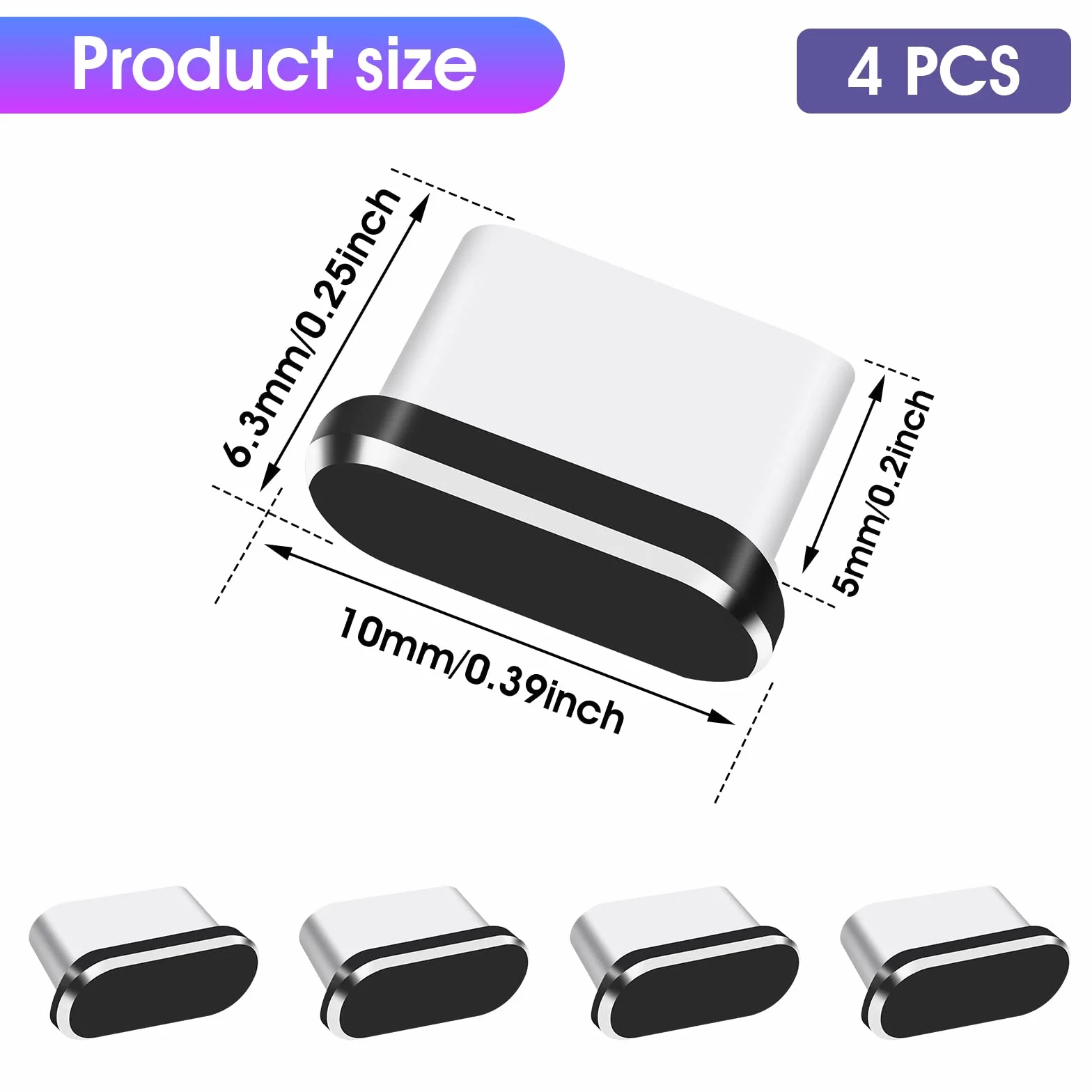 Sibba 4 wtyczki przeciwpyłowe USB typu C i Micro USB pokrywa port wtyczka do smartfonów i modeli z systemem Android (czarna)