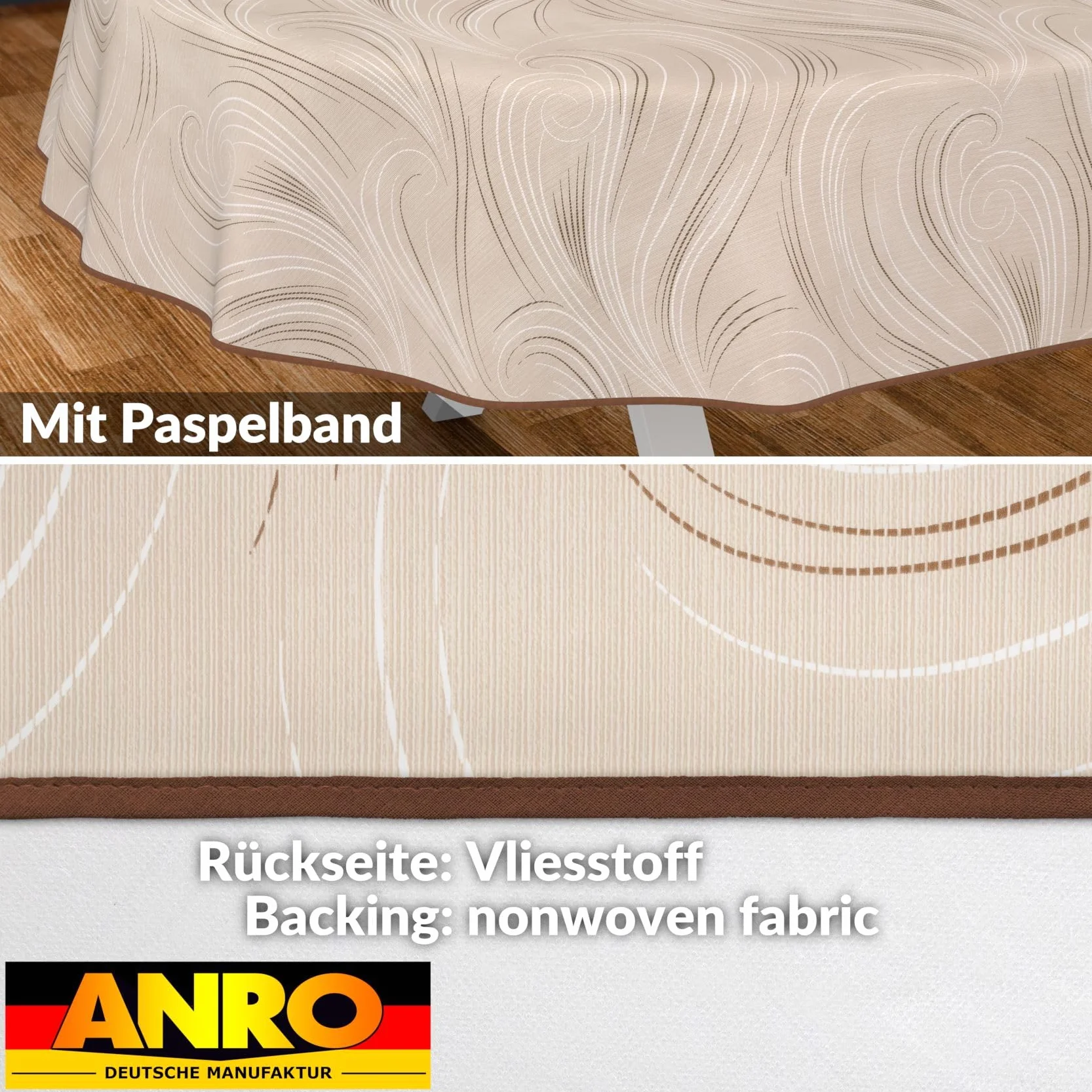 ANRO Nappe de Table en Toile cirée Lavable Ovale 180 x 140 cm Motif Abstrait Beige