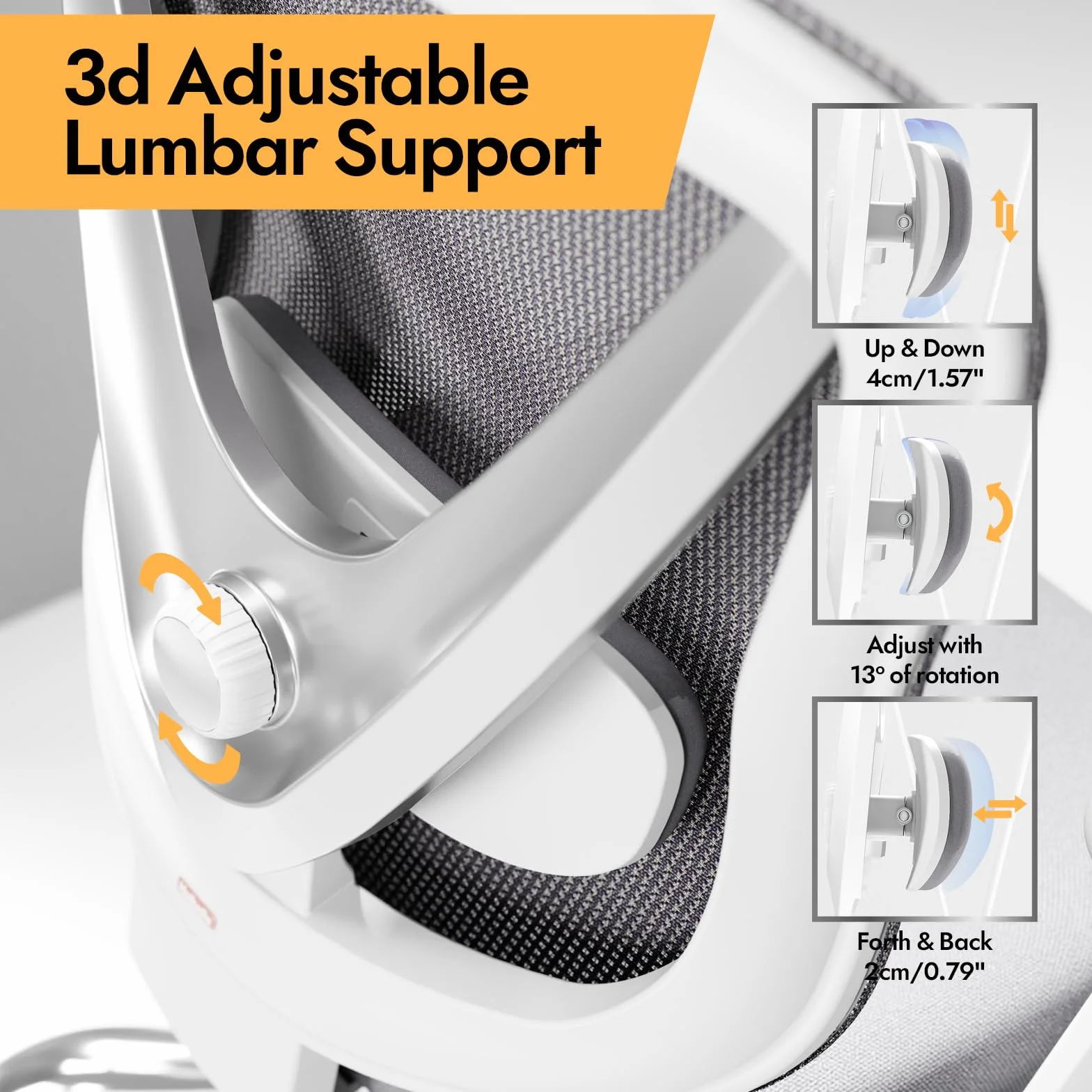 HOLLUDLE Chaise de Bureau Ergonomique Support Lombaire 3D Accoudoirs 3D Réglables Design en V dos Fauteuil Bureau Confortable Blanc