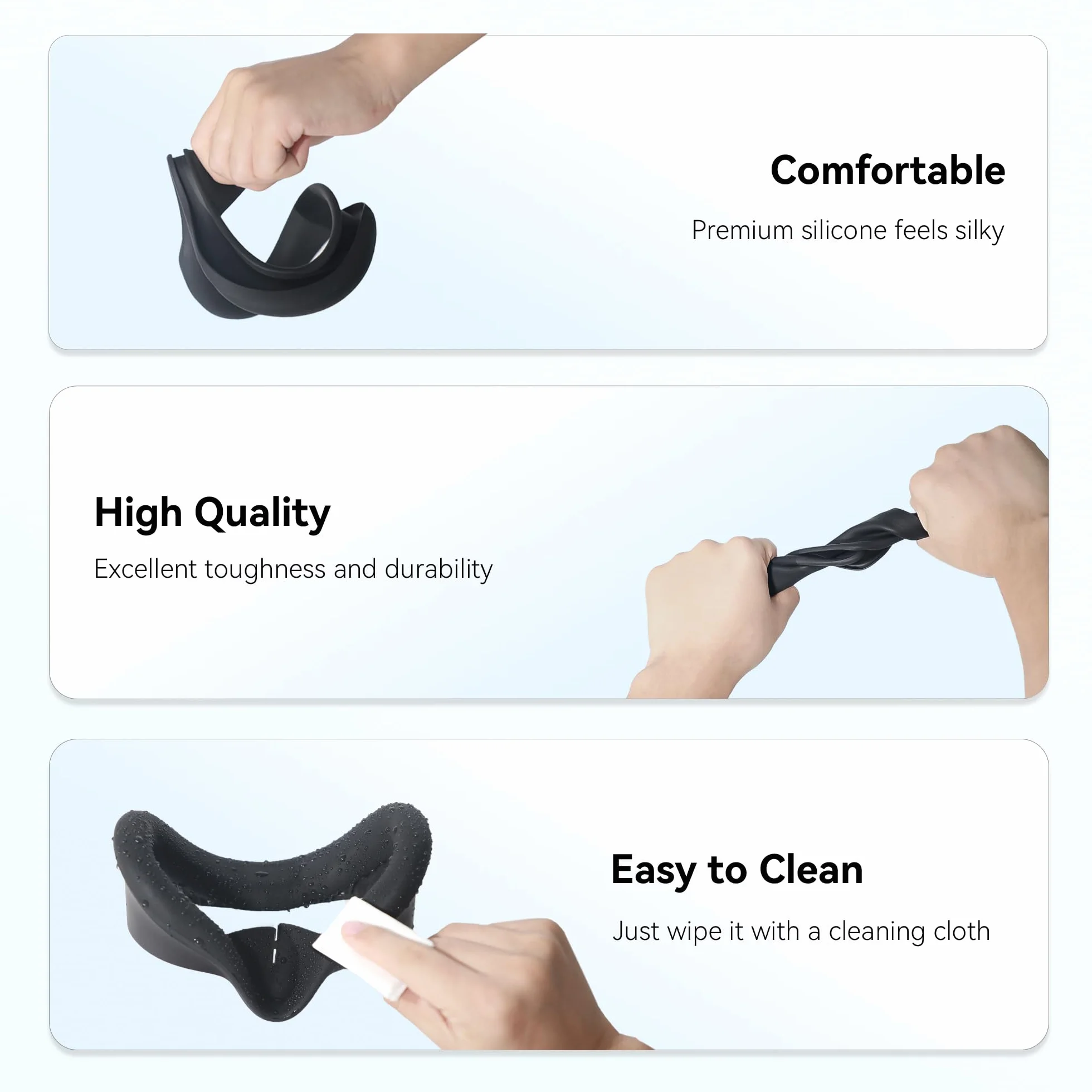AMVR Silikonowe etui na twarz, kompatybilne z akcesoriami Meta/Oculus Quest 3S (czarne)