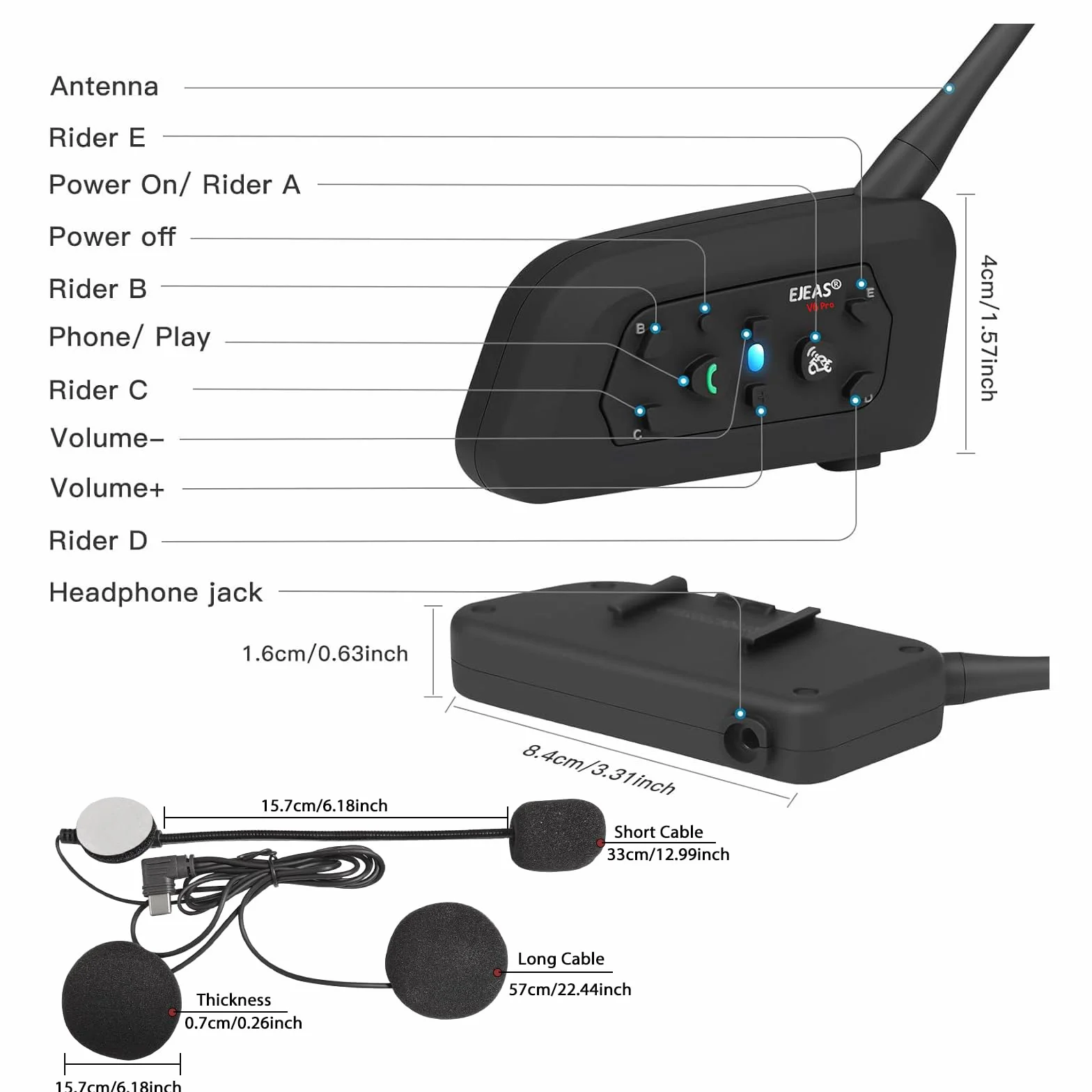 EJEAS V6 Motocyklowy interkom Bluetooth, 1200m Motocyklowe Zestawy Słuchawkowe Bluetooth, System Komunikacji z Wodoodpornym, GPS, DSP Redukcja szumów, USB-C (2 szt.)