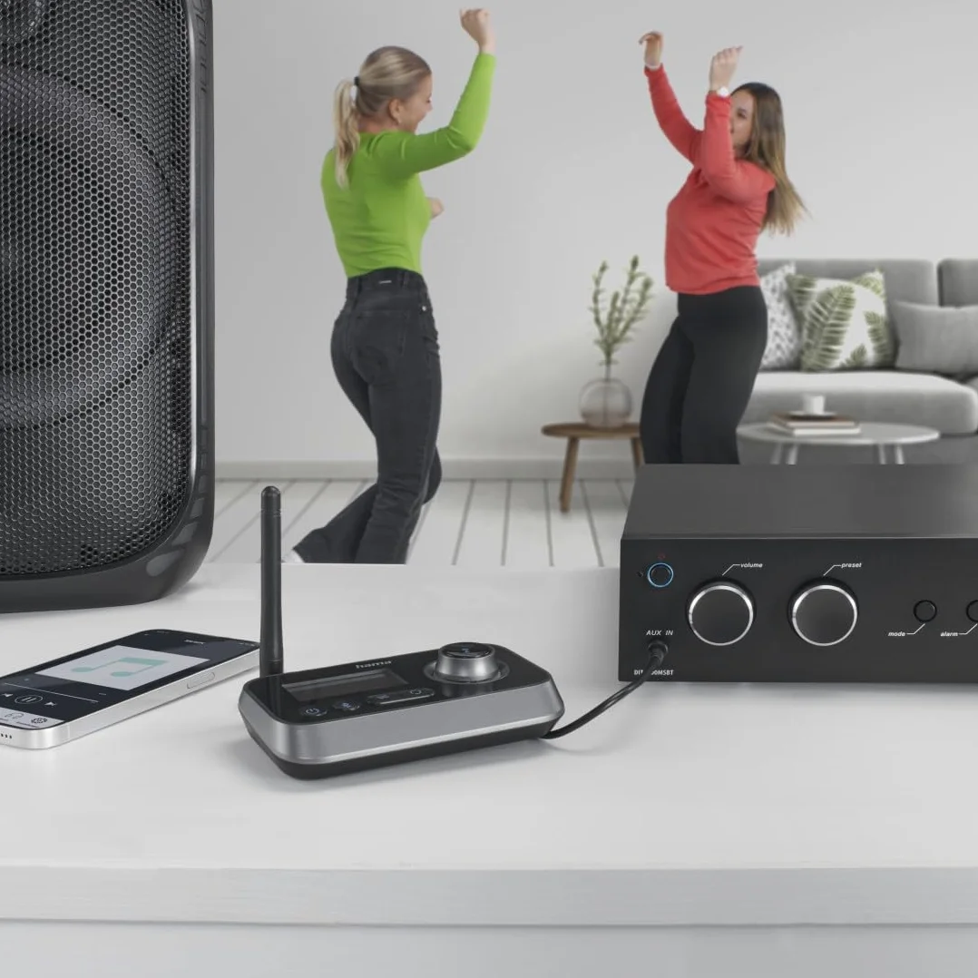 Hama TRANSMITER BLUETOOTH LINK IT Duo, Adapter 2w1, Nadajnik i Odbiornik Bluetooth, Zasięg do 10m, Złącza Jack 3,5mm i USB-C, Czarny