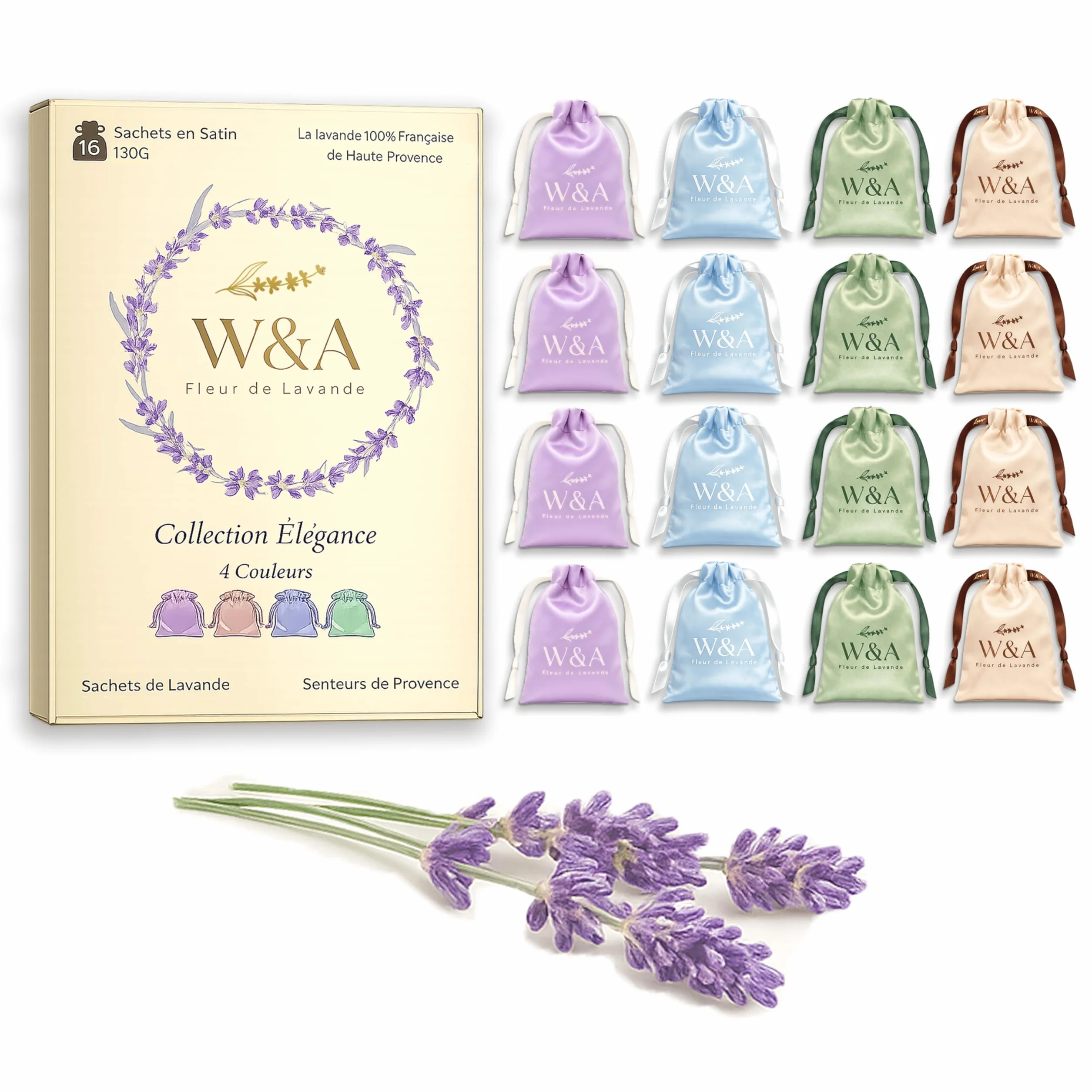 Sachets de Lavande en Satin Lavande Française de Provence Anti-Mites Naturel Coffret Cadeau 16 Sachets