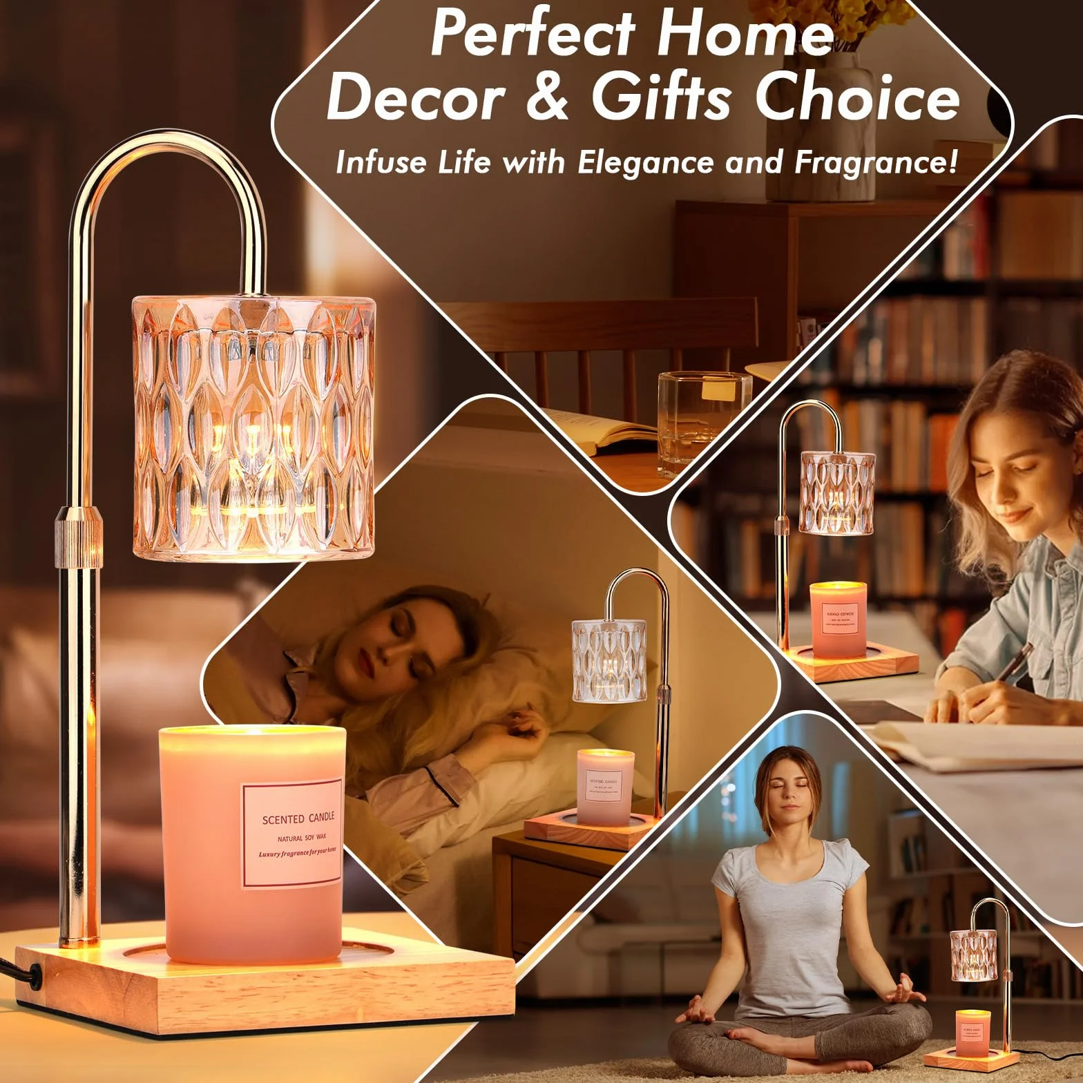 Lampe Chauffe Bougie Victop Chauffage à Bougies à Chandelle avec Minuterie, Candle Lampe électrique Dimmable, Lampe à réchauffeur de Cire sans Flamme, Hauteur réglable, Décoration pour Maison Chambre
