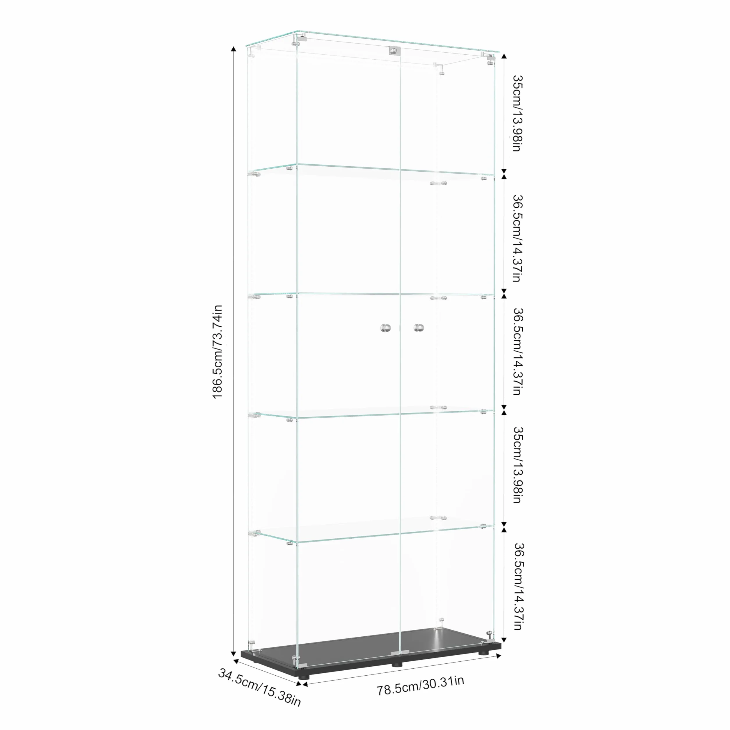 Vitrine,vitrine en Verre de 187x79x35cm,5 Couches avec LED 2 Porte et Serrure,Armoire de Collection Moderne en Verres,Armoire de Rangement en verre Debout pour Salon,Chambre à Coucher, Bureau