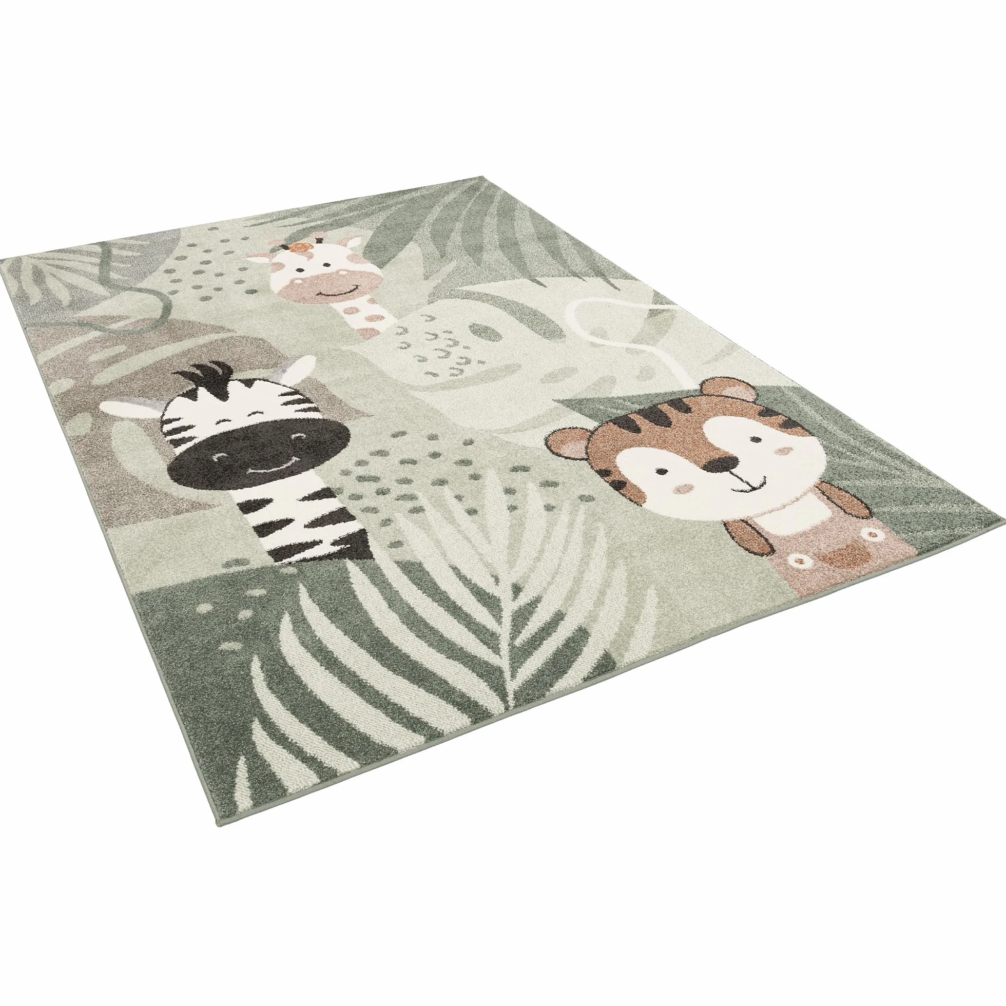 Pergamon Softstar Kids - Tapis pour Enfants - Les Amis du Safari Vert Menthe - 5 Tailles