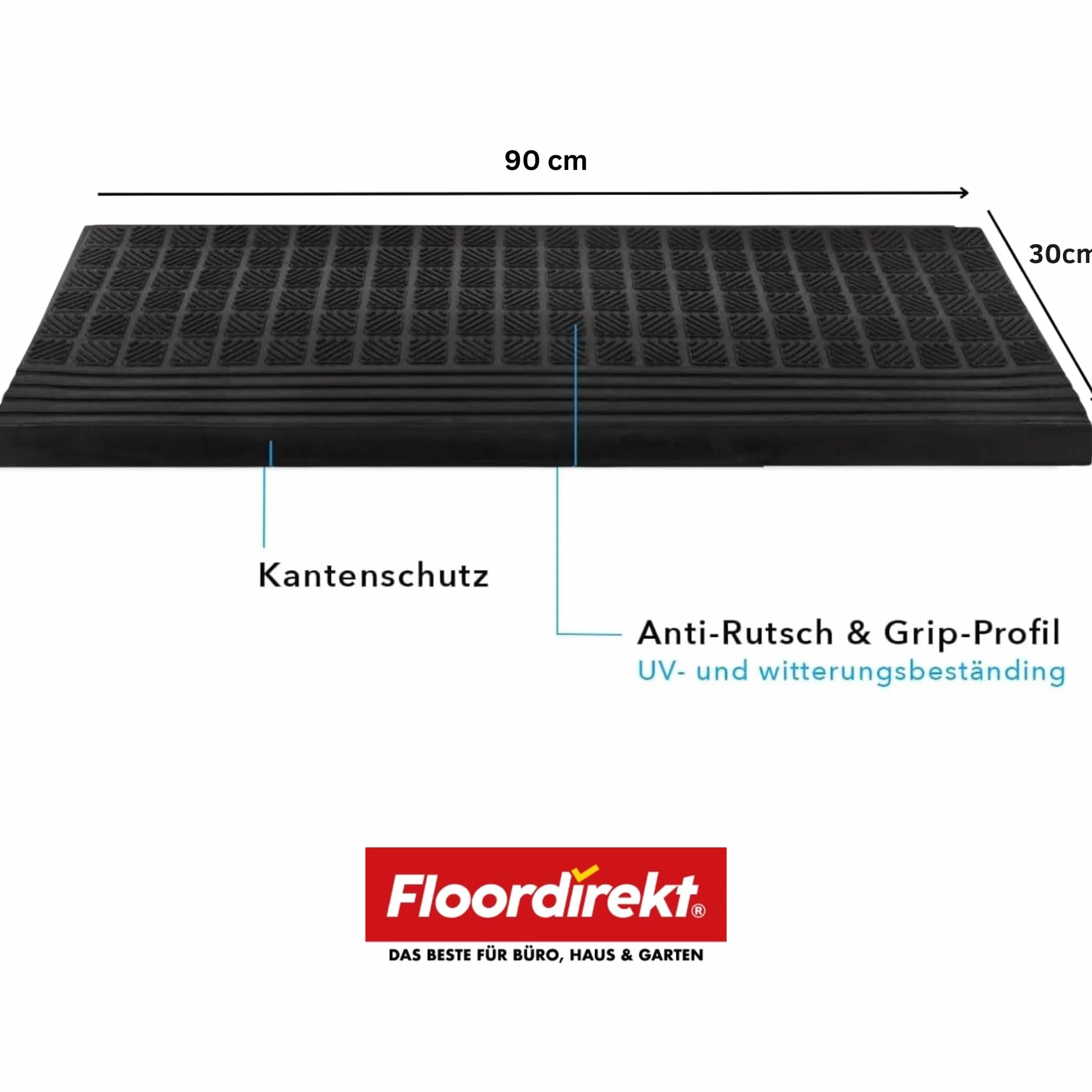 Tapis d'escalier en caoutchouc antidérapant Diamond 30 x 90 cm pour extérieur et intérieur