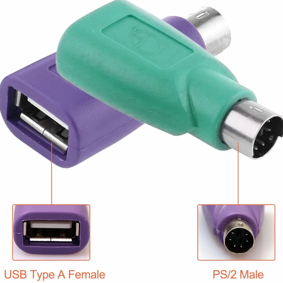 Adaptateur PS2 vers USB Clavier Souris, USB A femelle PS/2 mâle, 4 Pièces