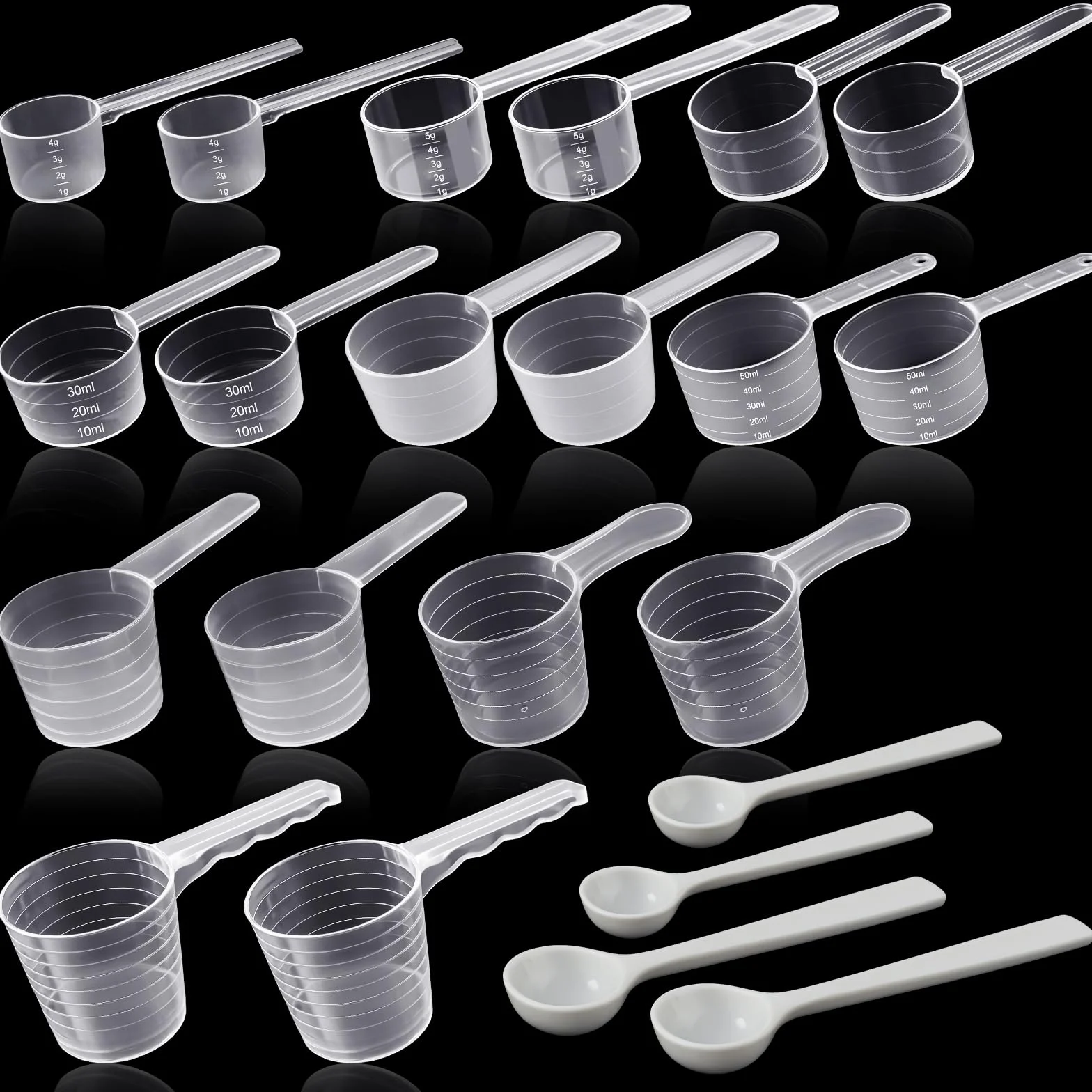 HavaCue 22 Pcs Cuillère Doseuse Transparente, Cuillère Doseuse Gramme 1-50g, Scoop Mesureur Poudre Protéine Café