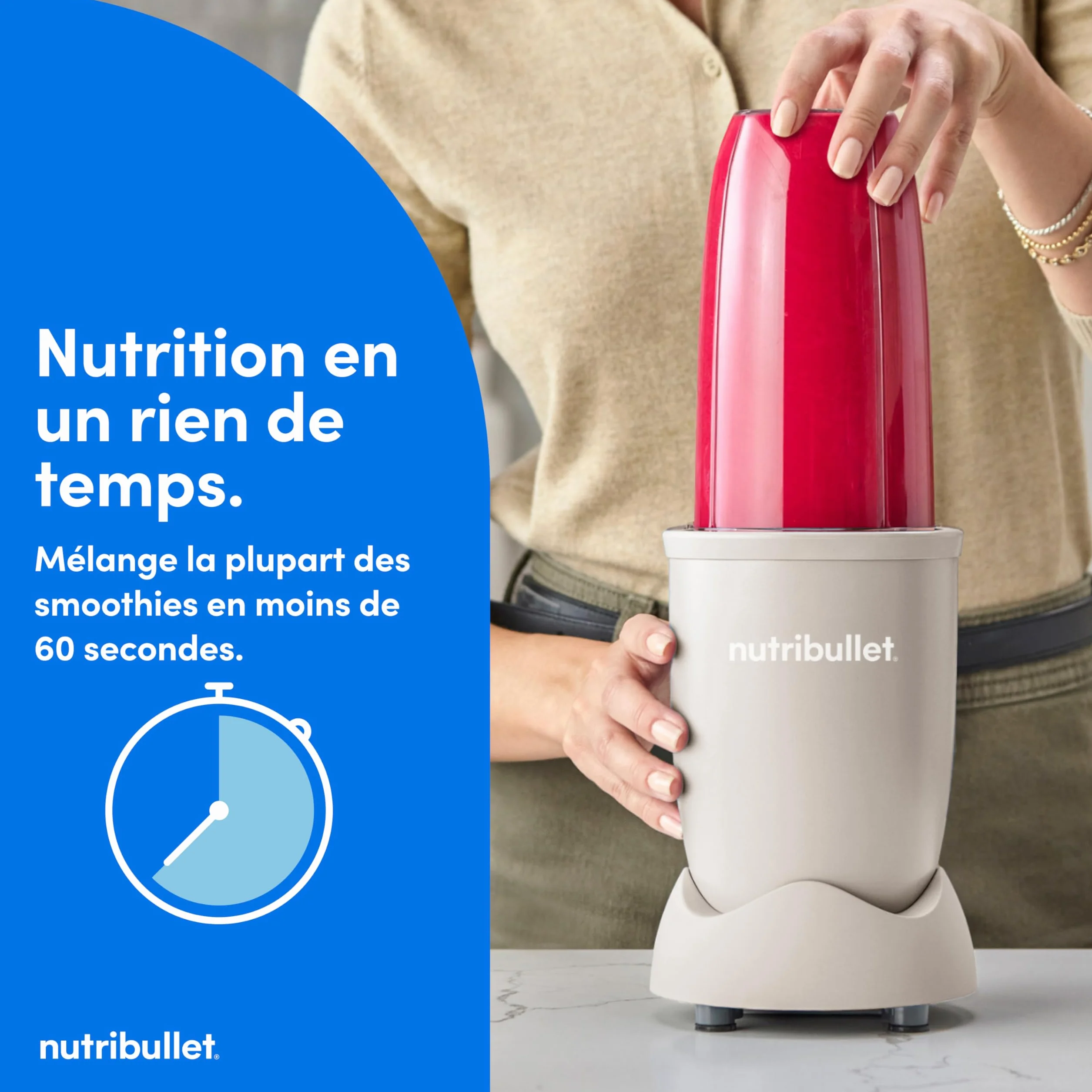 Nutribullet Pro 900 - Blender Personnel Multifonction, Smoothie, Fruits et Légumes, Compact, Facile à Utiliser et Nettoyer, Extraction Nutriments, 900W, Minéral Gris (NB904MASN)