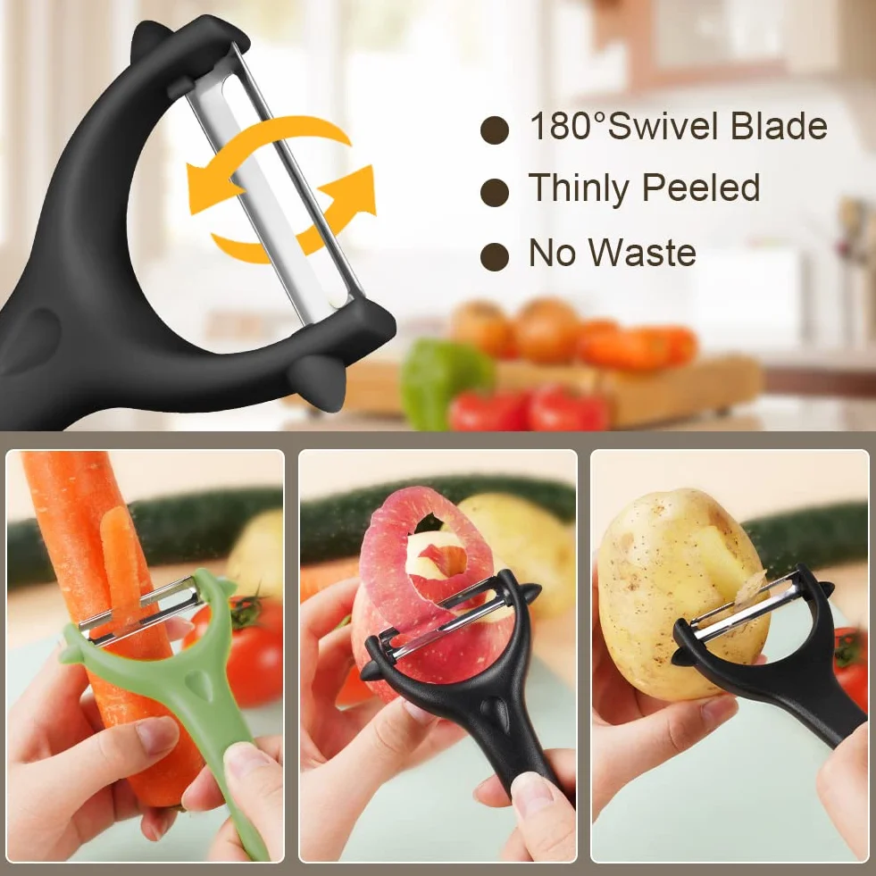 Éplucheur Universel Inox 2 PCS, Économe Légumes Manuel Poignée Ergonomique, Couteau Cuisine Légumes Fruits Noir Vert