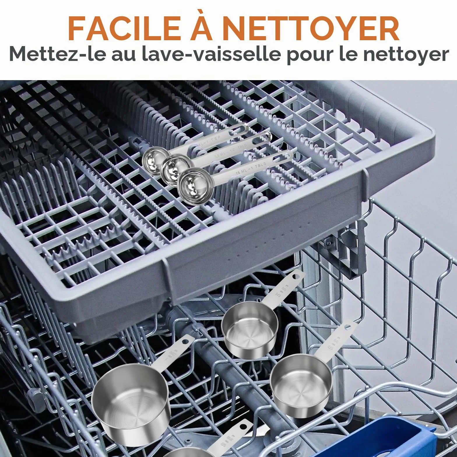 Set de 11 Cuillères et Tasses Doseuses en Acier Inoxydable Professionnel avec Graduation