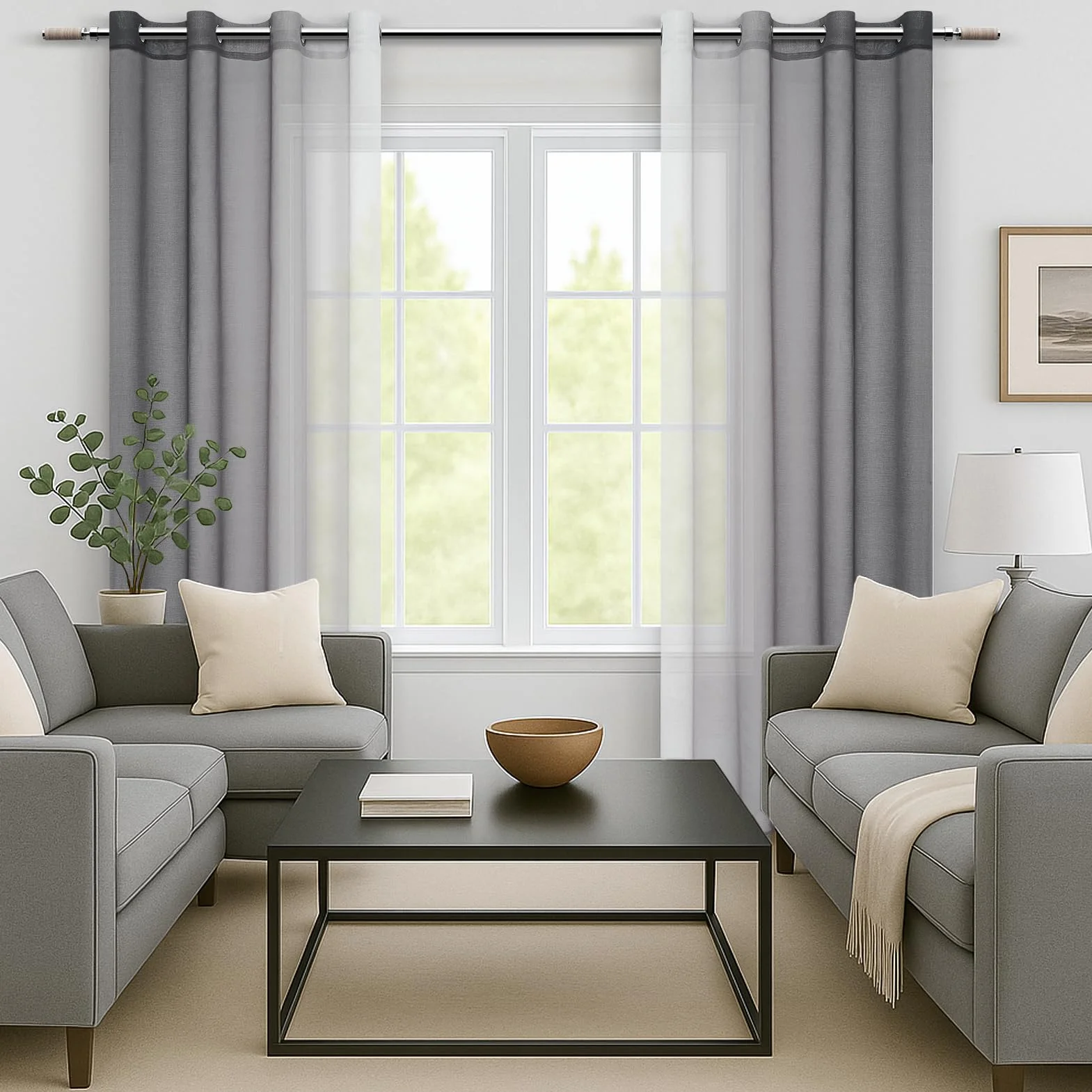 MRTREES Rideau Voilage Fenetre Dégradé Gris Oeillets 140x230 CM Lot de 2 Panneaux Voilages pour Chambre Salon