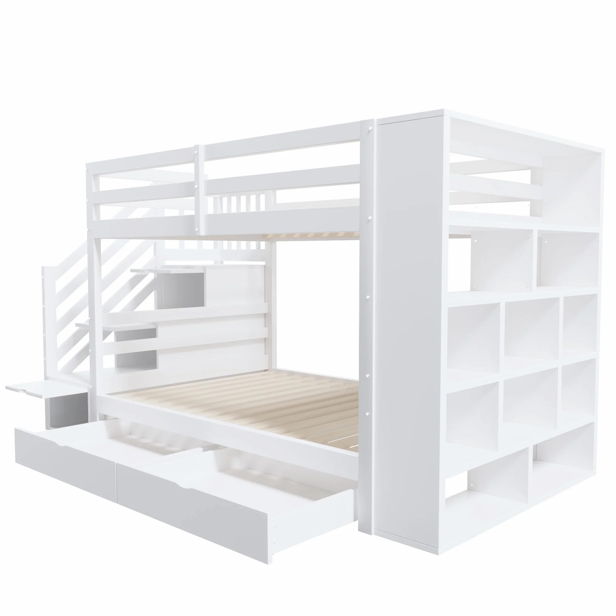 Sapgaks Lit superposé Enfant avec tiroirs et Grands casiers,Lit Enfant 90x200 cm avec échelle de Rangement,lit cabane Enfants avec clôture Haute,avec sommier à Lattes (C-Blanc)