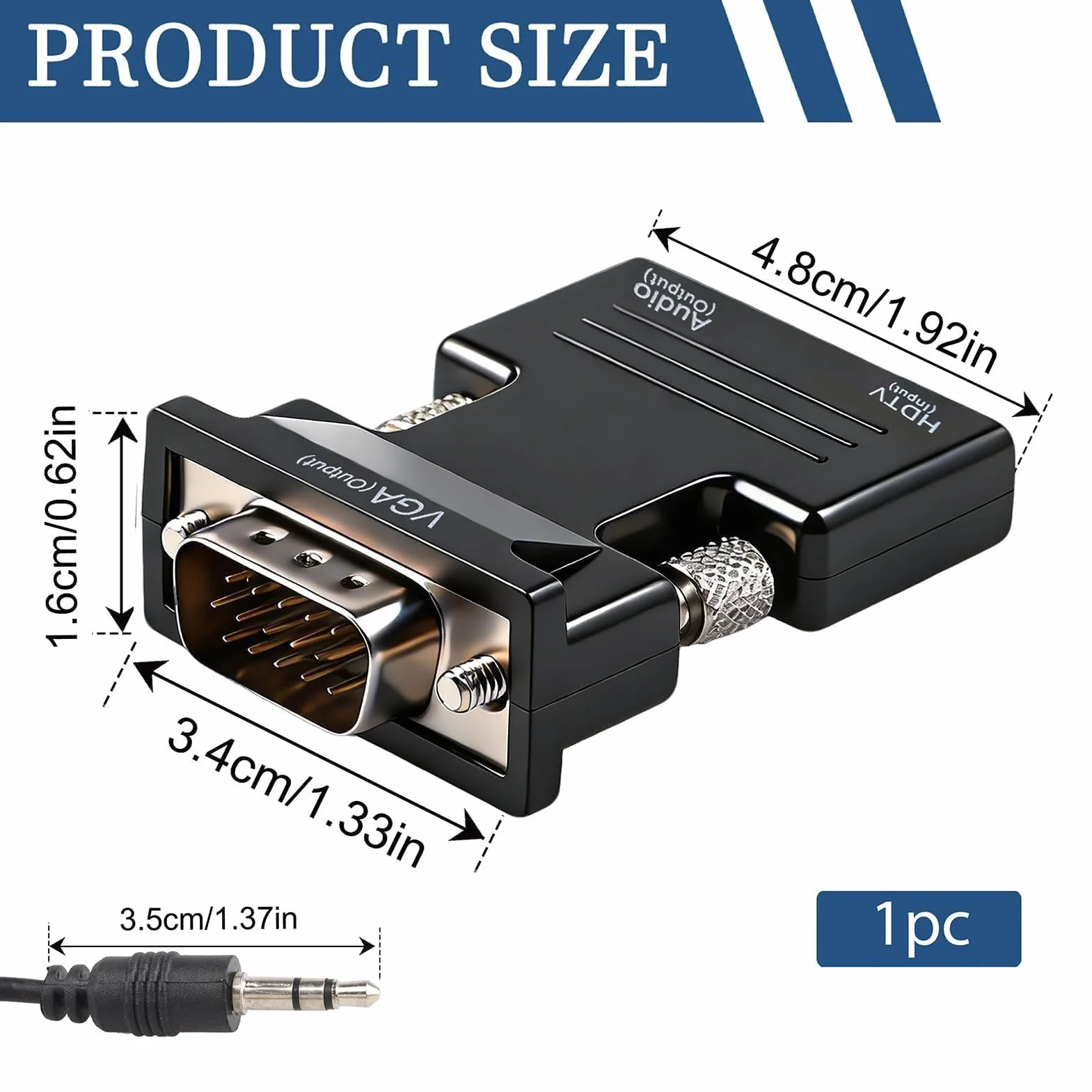 Convertisseur HDMI vers VGA 1080p avec Audio 3,5 mm, Adaptateur Vidéo pour PC Xbox HDTV