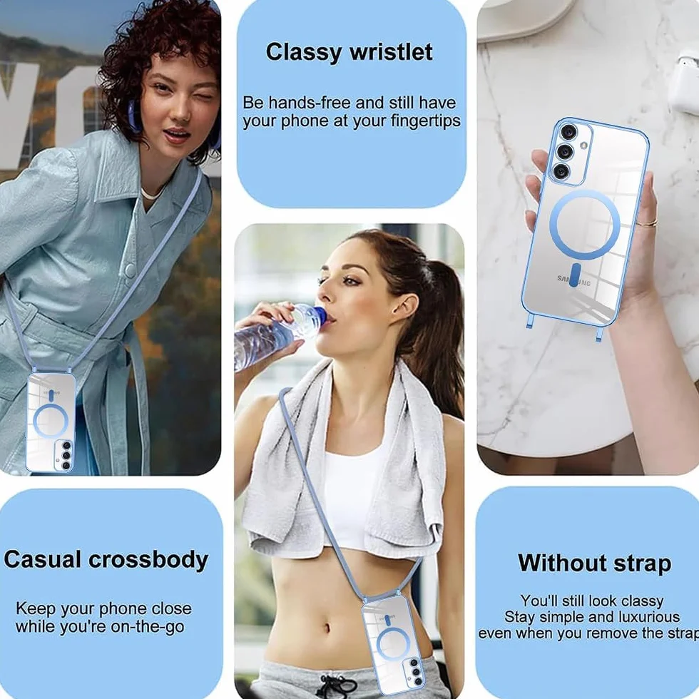 CaseLover Magnetyczne etui na telefon komórkowy Samsung Galaxy A57 5G, etui ochronne ze smyczką, przezroczyste silikonowe etui na telefon komórkowy, ze sznurkiem do zawieszenia, odporne na uderzenia