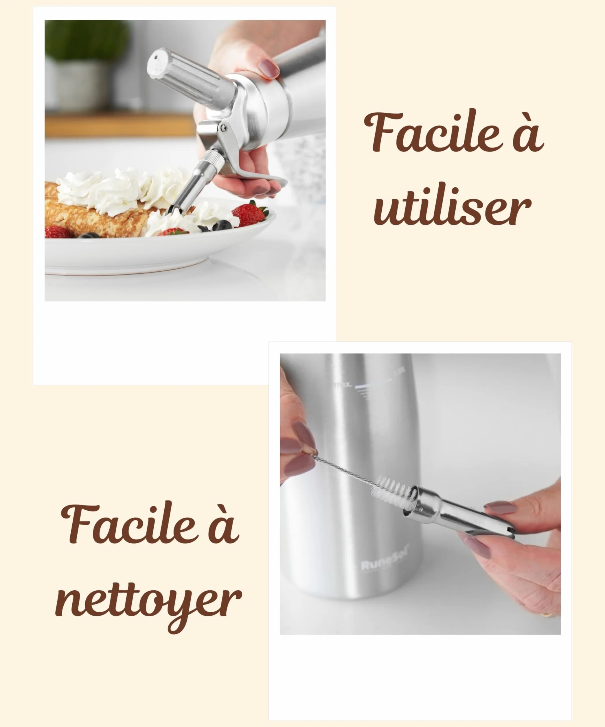 Runesol Siphon Chantilly Professionnel Aluminium 500ml 3 Douilles Acier Inoxydable