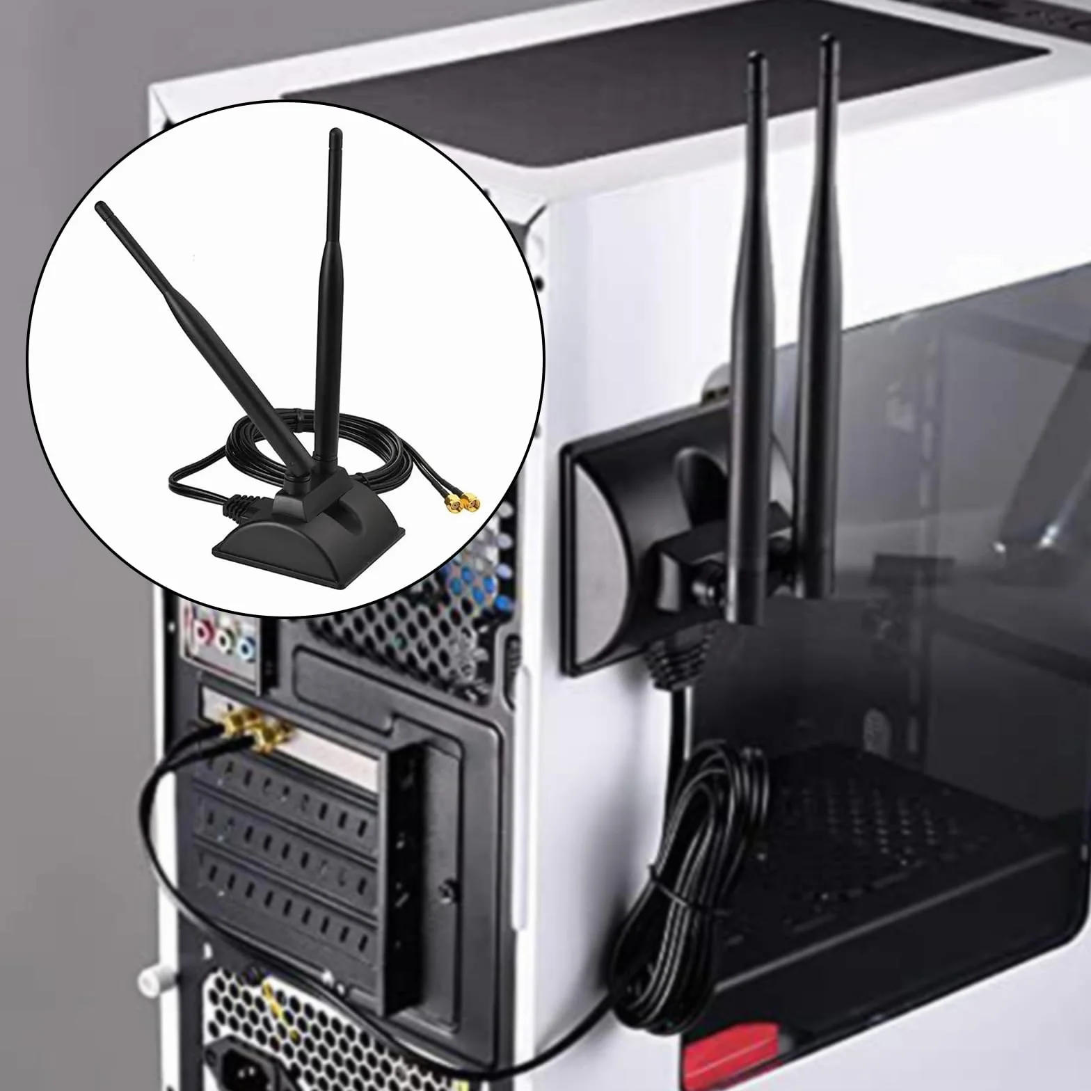 GERUI Tianxian-01 dwuzakresowa antena Wi-Fi 8 dBi 2,4 GHz 5,8 GHz, adapter SMA, Bluetooth 6DB, wielokierunkowa High Gain, rozszerzona antena z podstawą magnetyczną
