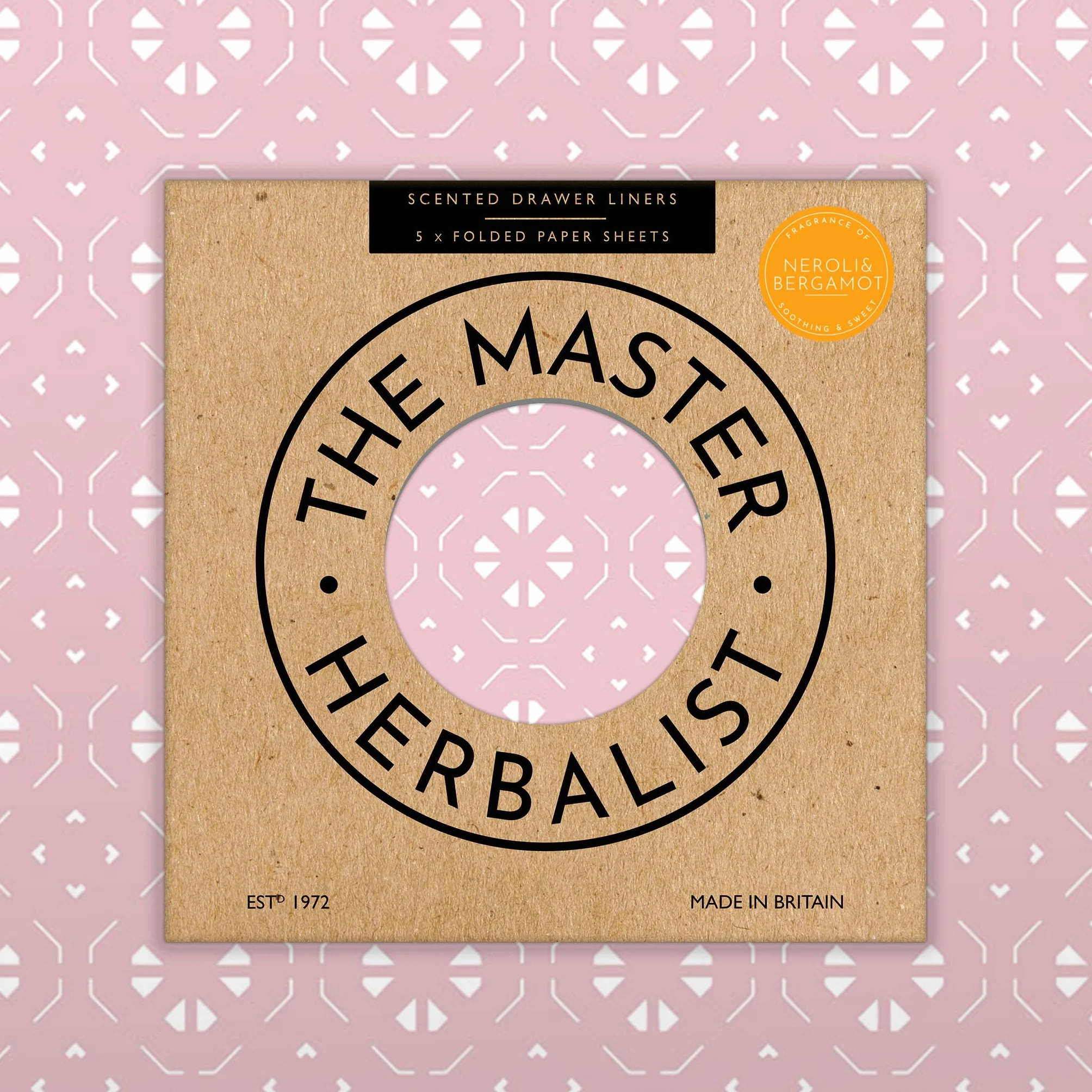 Doublures de Tiroir Parfumées à la Lavande et à l'huile de Neem - The Master Herbalist - Répulsif Naturel Anti-Mites, Imprimé Géométrique Gris Doux (Rose)