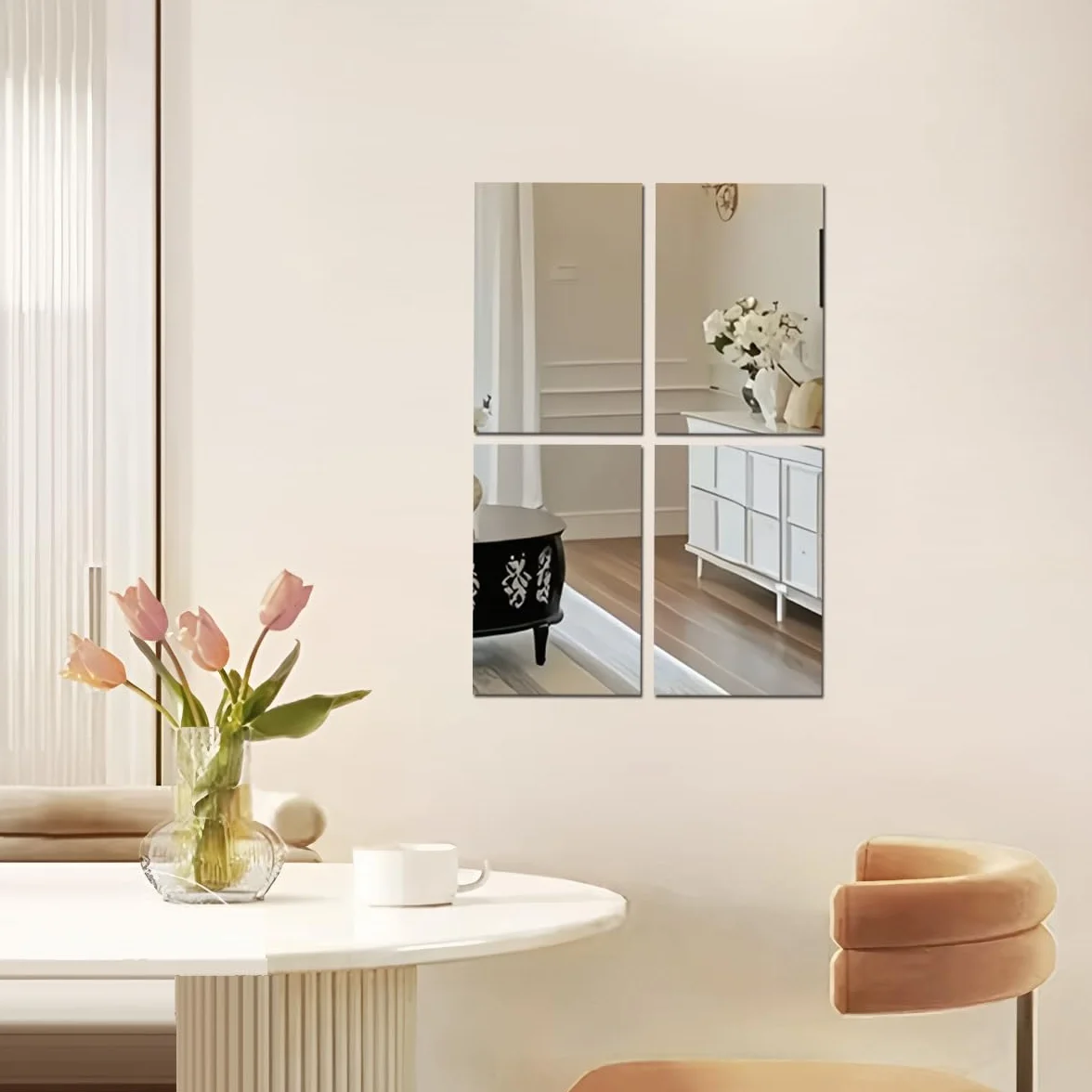Miroirs autocollants acrylique HD lot de 4 miroir mural rétro coller grand miroir complet maison