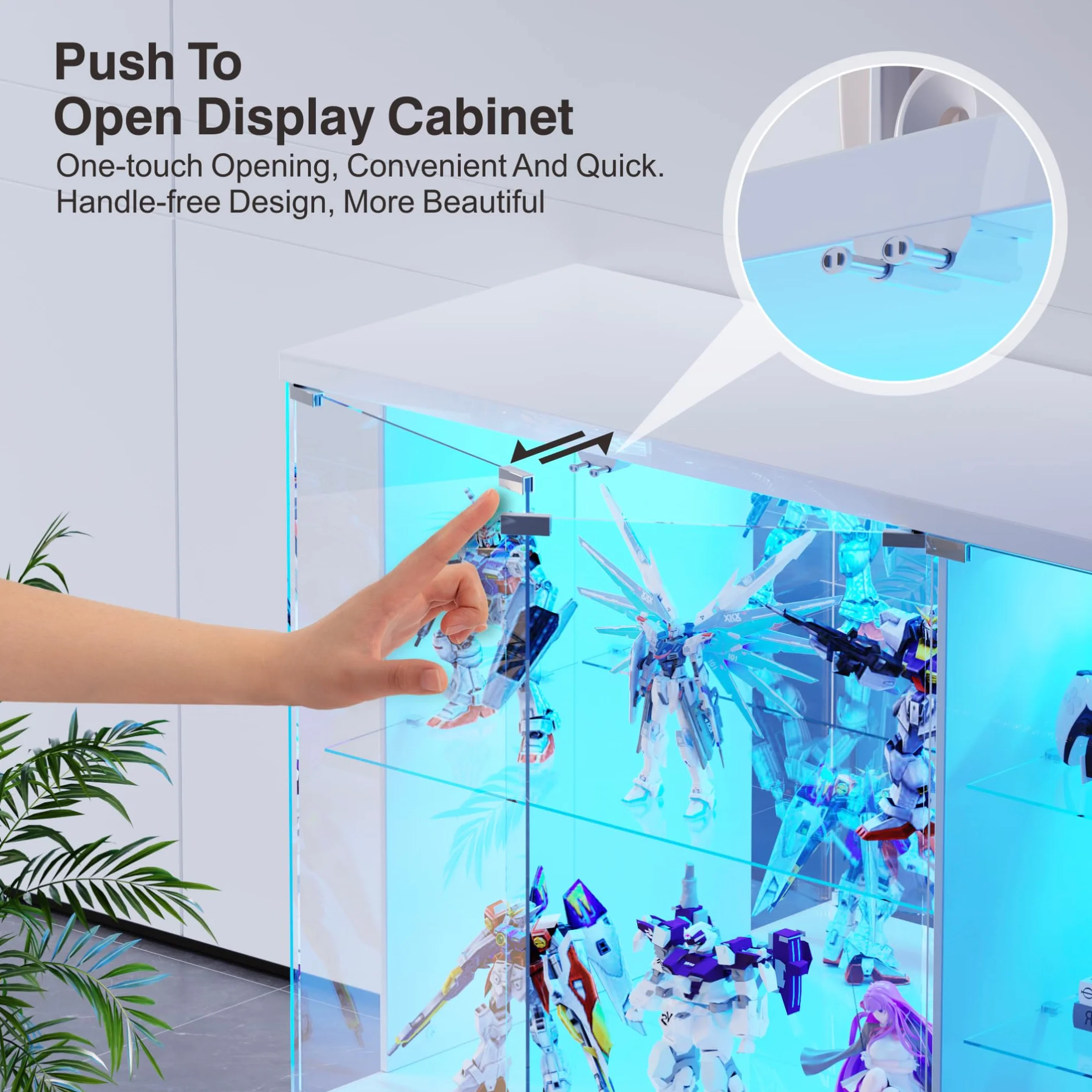 Vitrine pour Collection avec éclairage LED - Portes Vitrées Verrouillables,Vitrine en Verre avec Capteurs,Vitrines de Collection à 3 Niveaux Vitrines pour Salon,Chambre,Blanc