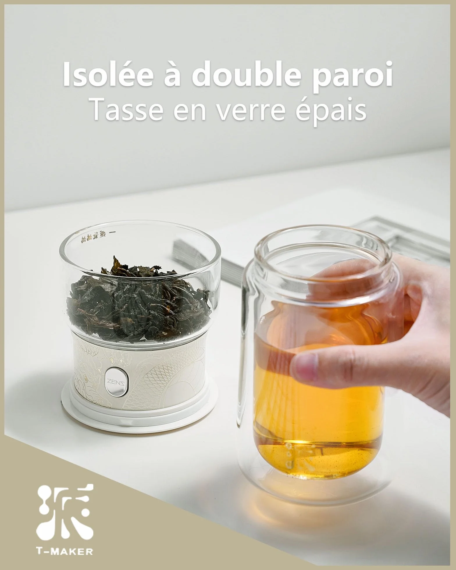 ZENS theiere avec infuseur, magique à une seule touche théière en verre pour Thé en Feuilles vrac sans dégâts, Cool Machine à Thé avec Tasse isotherme et sac de portable, à offrir en cadeau