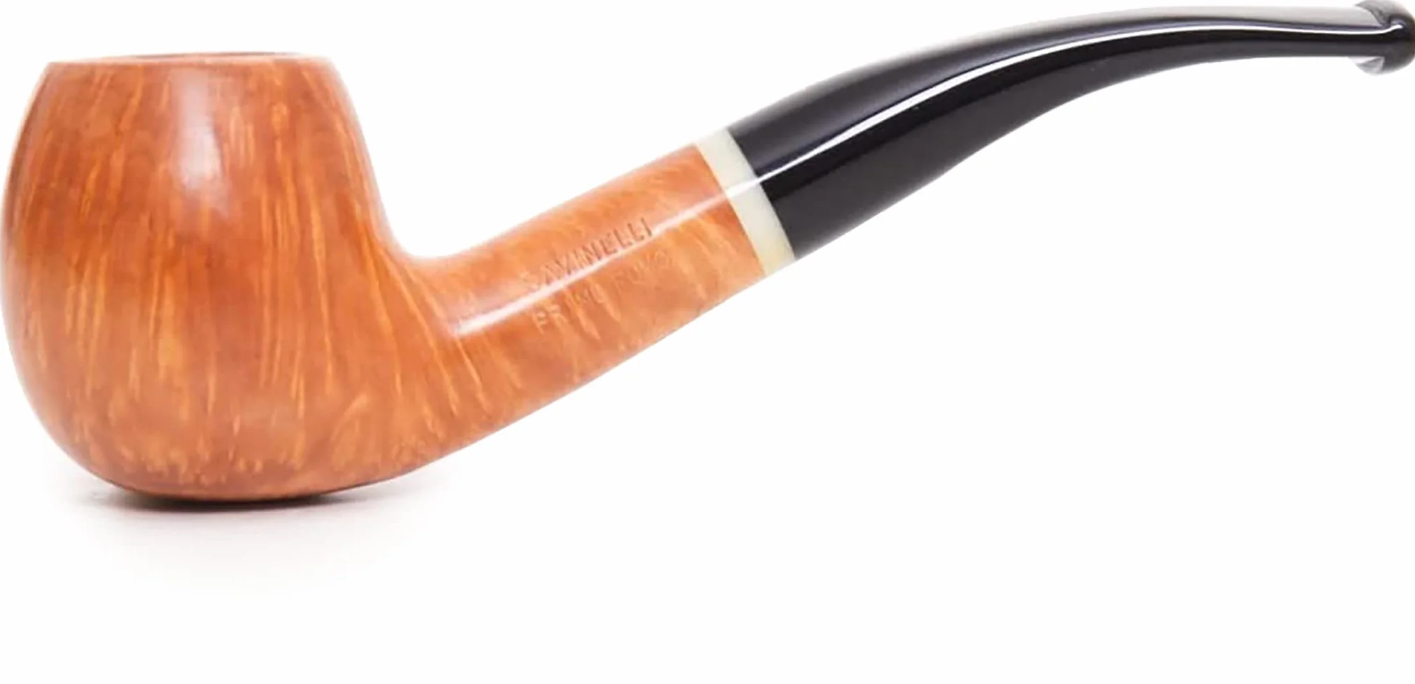 Pipe à Tabac Savinelli Primo Fumo modèle 626 trou 6mm, finition lisse naturelle en bois de bruyère, anneau chiné, complète avec étui en velours Savinelli