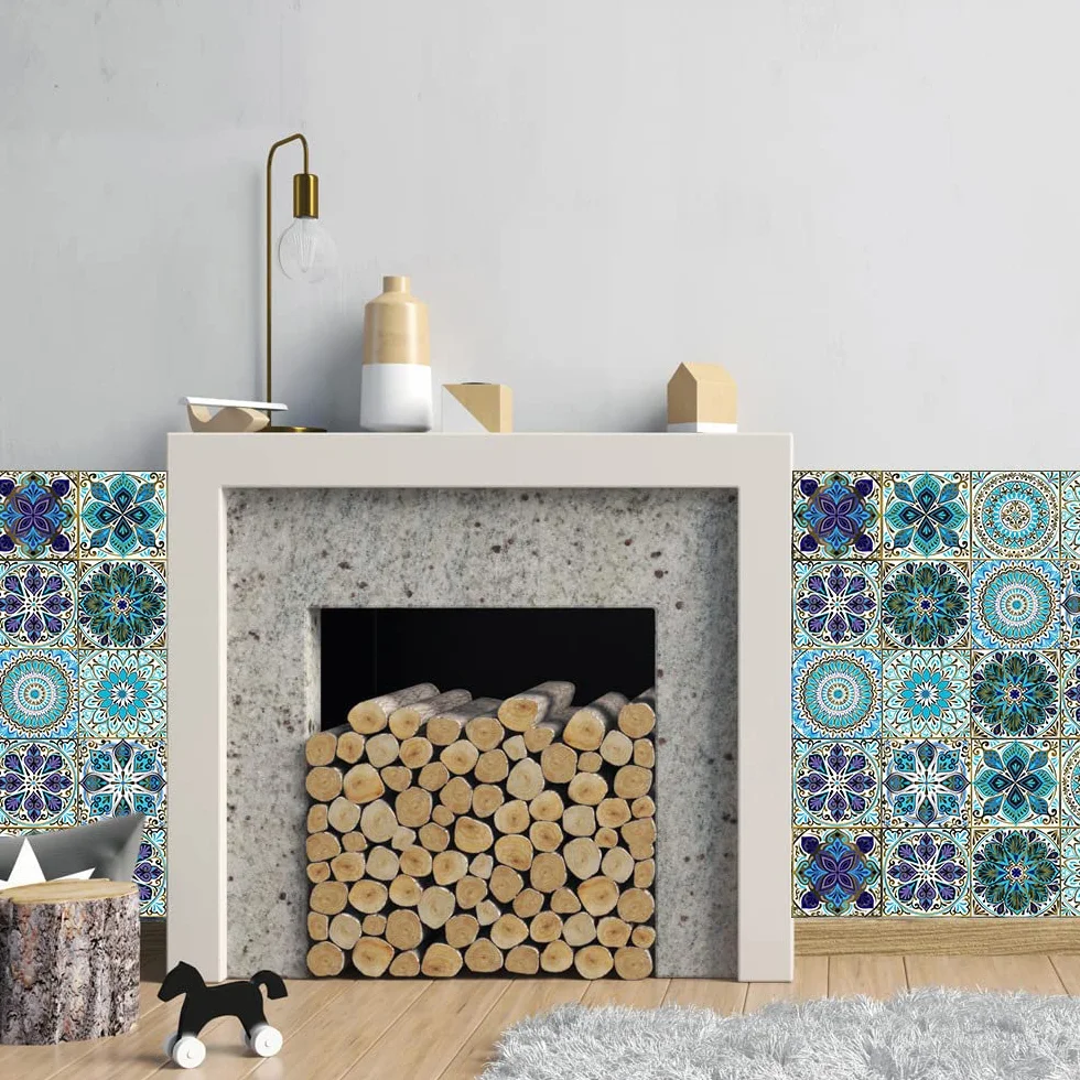 Autocollants Carrelage Salle de Bain Cuisine 15x15 cm PVC imperméable Mosaïque Azulejos Bleu