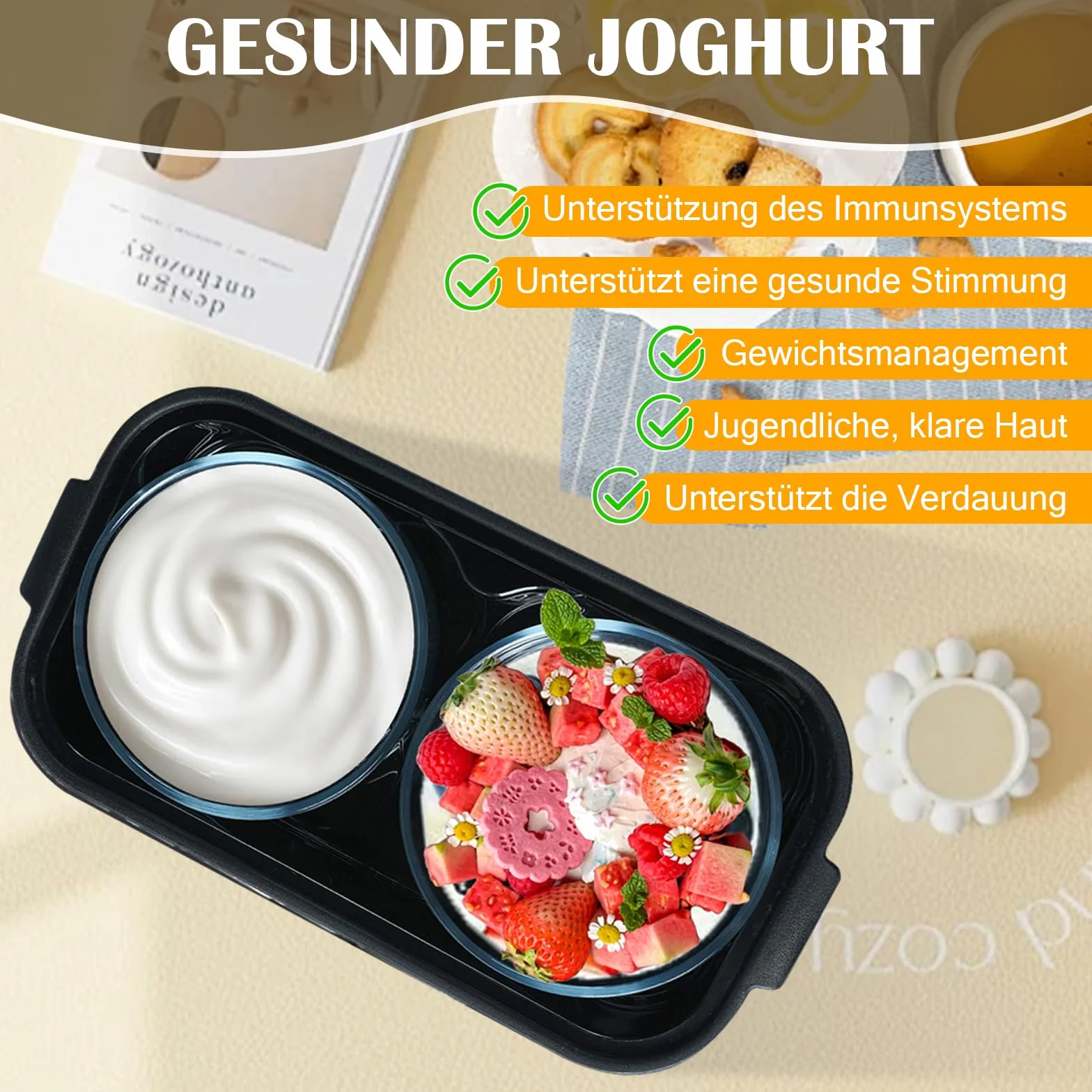Yaourtière 2 litres Machine à yaourt numérique automatique avec 2 verres, yaourtière avec minuterie et contrôle de la température, yaourtière pour yaourt grec, fromage, natto, vin de riz, argent, 2 l