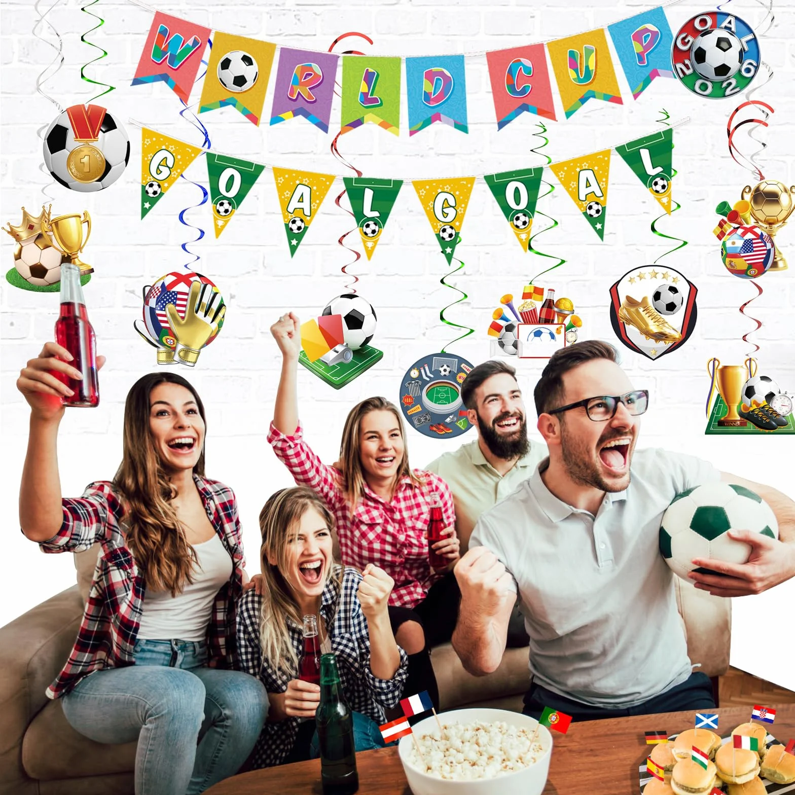AhfuLife Guirlande Coupe du Monde 2026, 3 Drapeaux Réutilisables 14 Guirlandes Spiralées Décoration