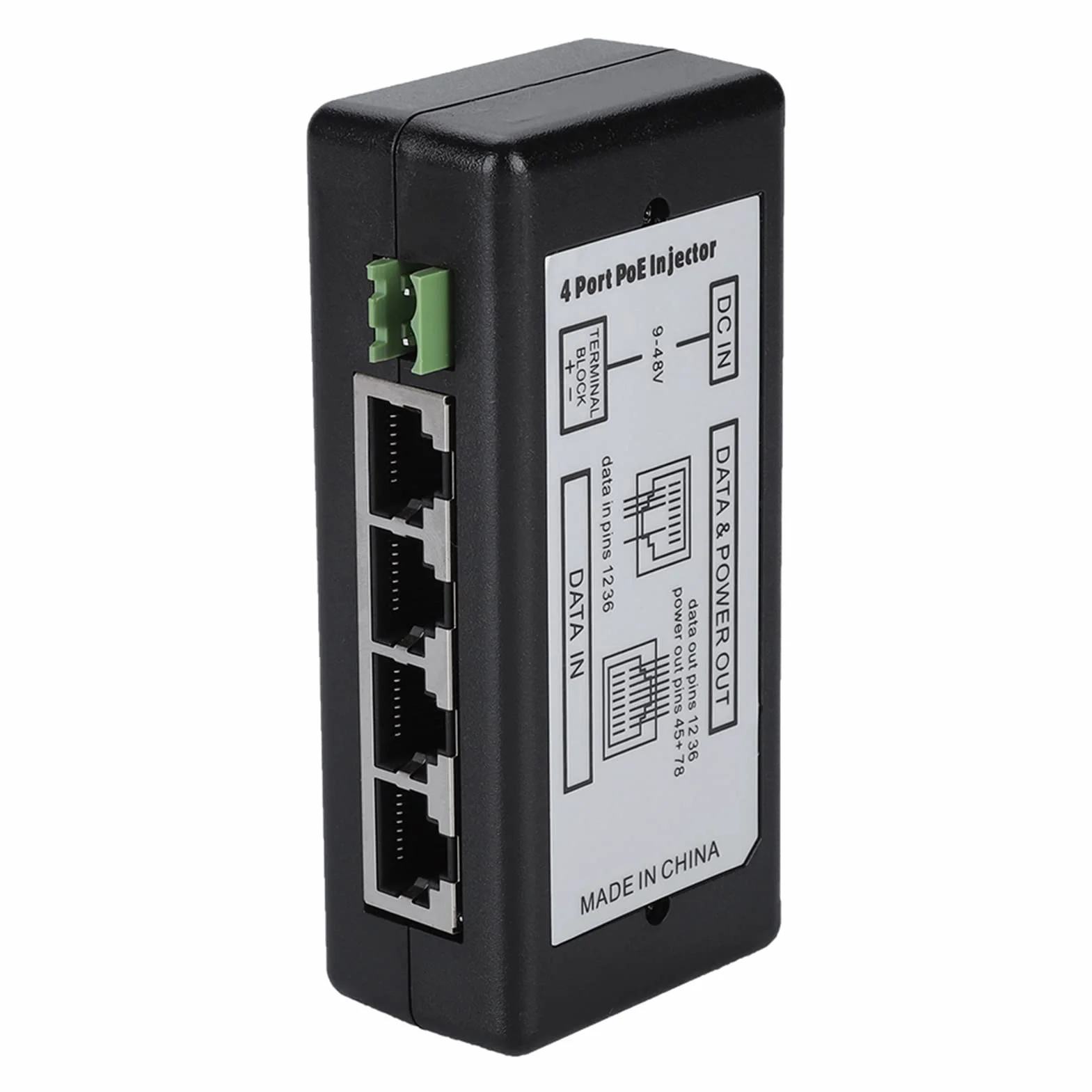 12-48V 4-portowy adapter zasilacza POE, 4-portowy wtryskiwacz zasilania Ethernet PoE przełącznik biurkowy do kamery IP, kompatybilny z międzynarodowymi standardami