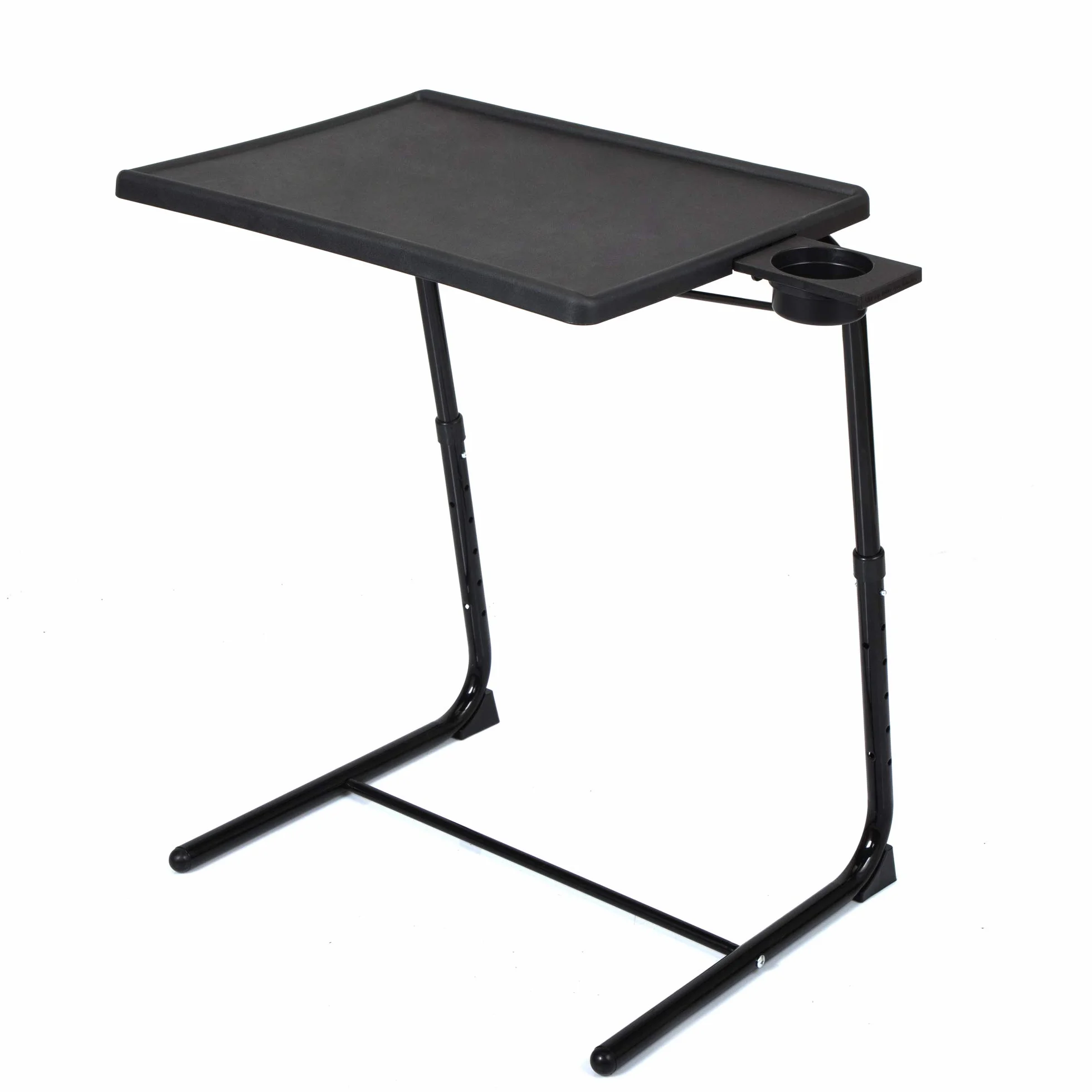 TV Pliable avec Porte-gobelet, Table TV réglable avec 3 Angles de réglage et 6 hauteurs, Table Basse pour Manger sur canapé et lit, Support pour Ordinateur Portable, Noir