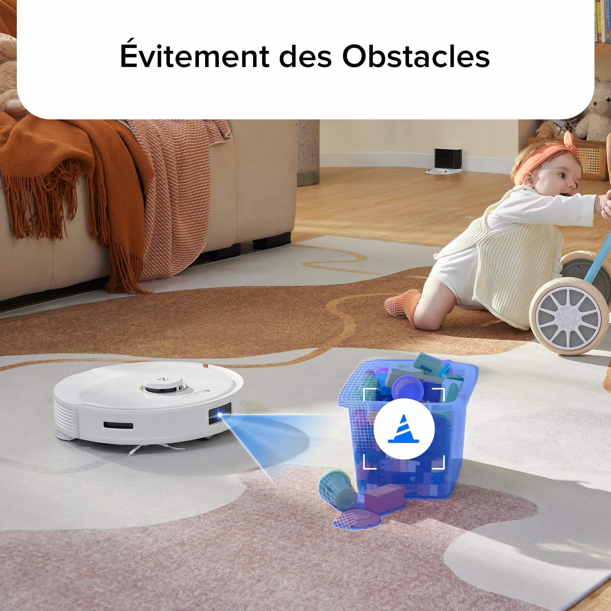 Roborock Q8 Max Aspirateur Robot Laveur 5500Pa Brosse DuoRoller Navigation LiDAR Blanc Reconditionné