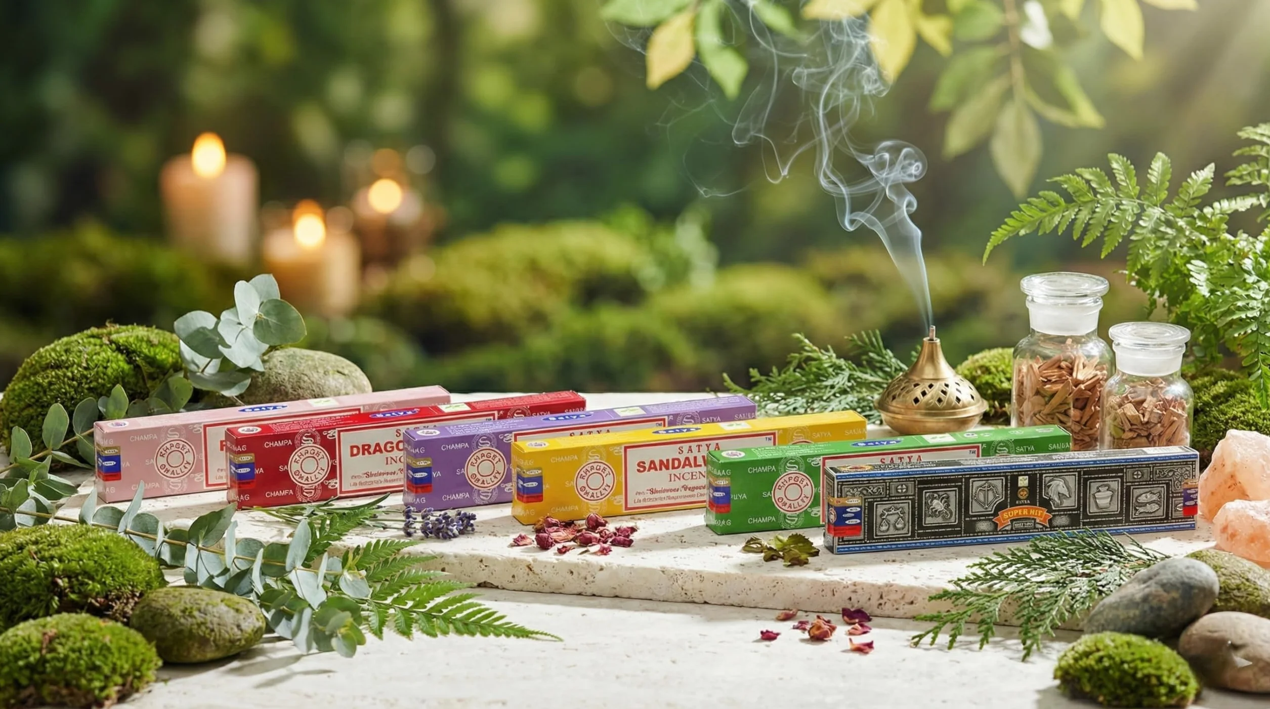 Nag Champa Bâtons d'Encens 7 Arômes Lot, Roulés à la Main, Non Toxiques