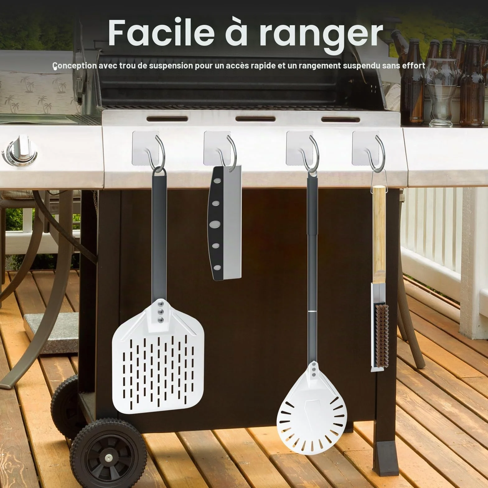iklestar 4PCS Accessoires pour four à pizza, Pelle a pizza perforée de 30 cm, Peau à pizza en aluminium de 83cm avec un long manche, Outil de nettoyage de la pierre du four