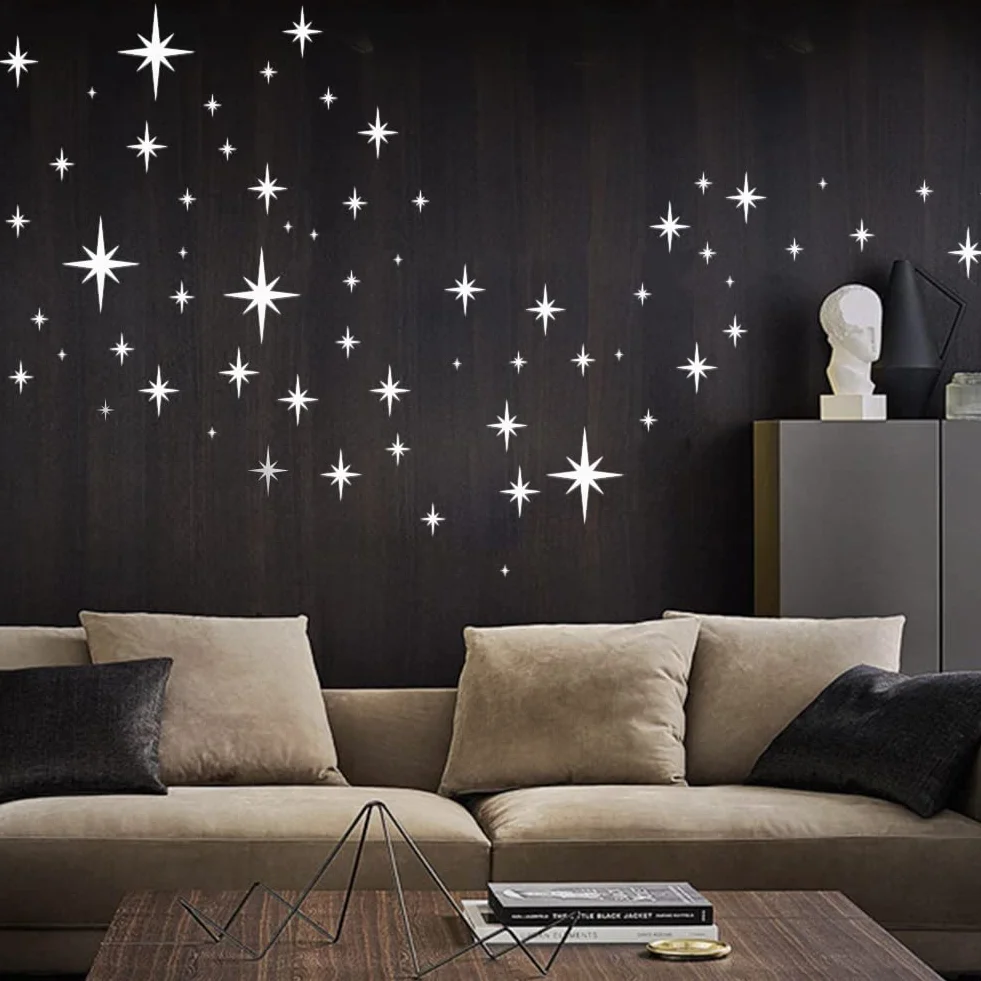Miroir Etoile 82pcs 3D Stickers Muraux Argent Amovible Miroir Mural Autocollant Enfant Acrylique Decoratif