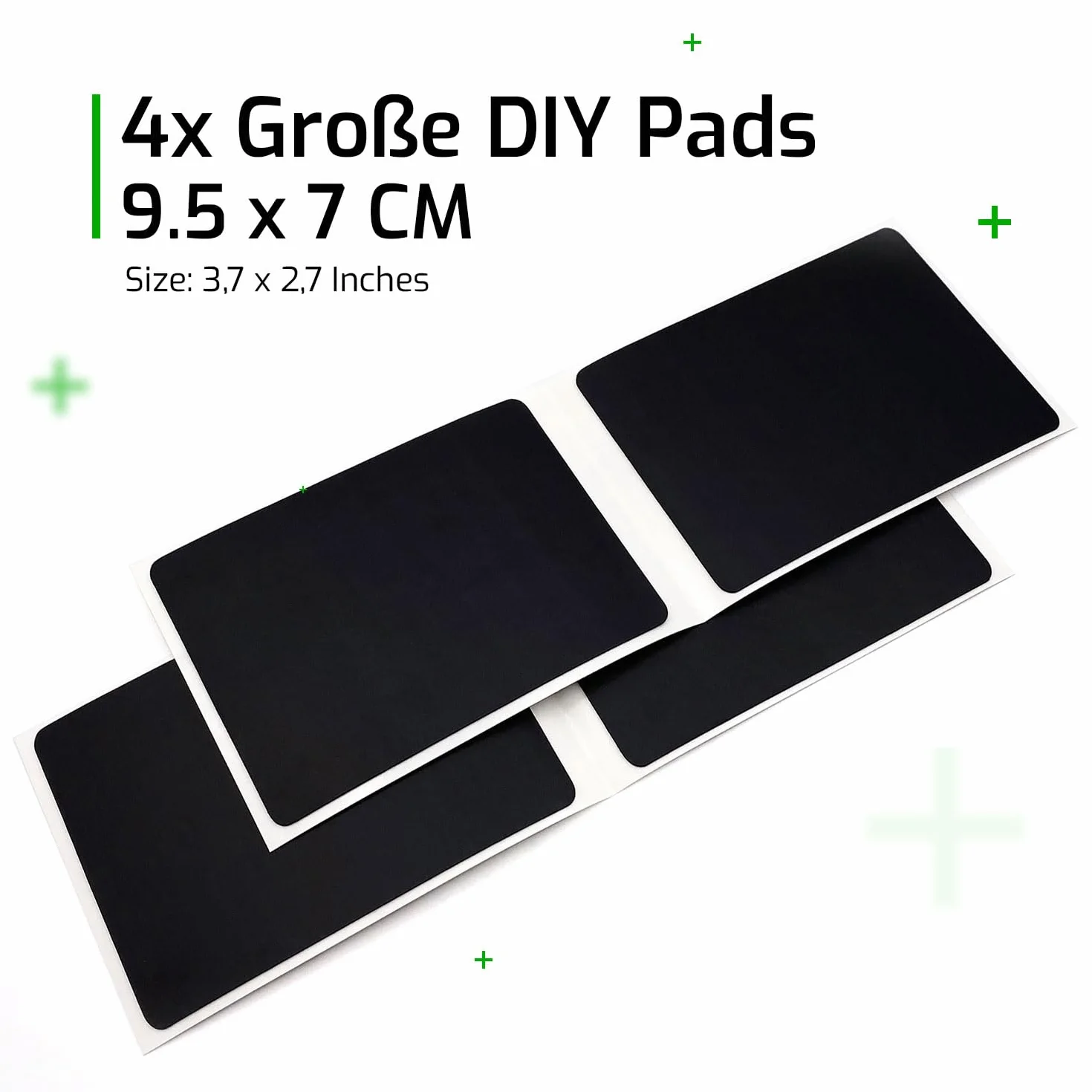 SensoryBoost Podkładki samoprzylepne DIY – 4 sztuki – antypoślizgowe naklejki, pochłaniające pot, samoprzylepne i bardzo cienkie (0,5 mm) rozmiar: 95 x 70 mm, akcesoria do myszy, klawiatury, smartfona