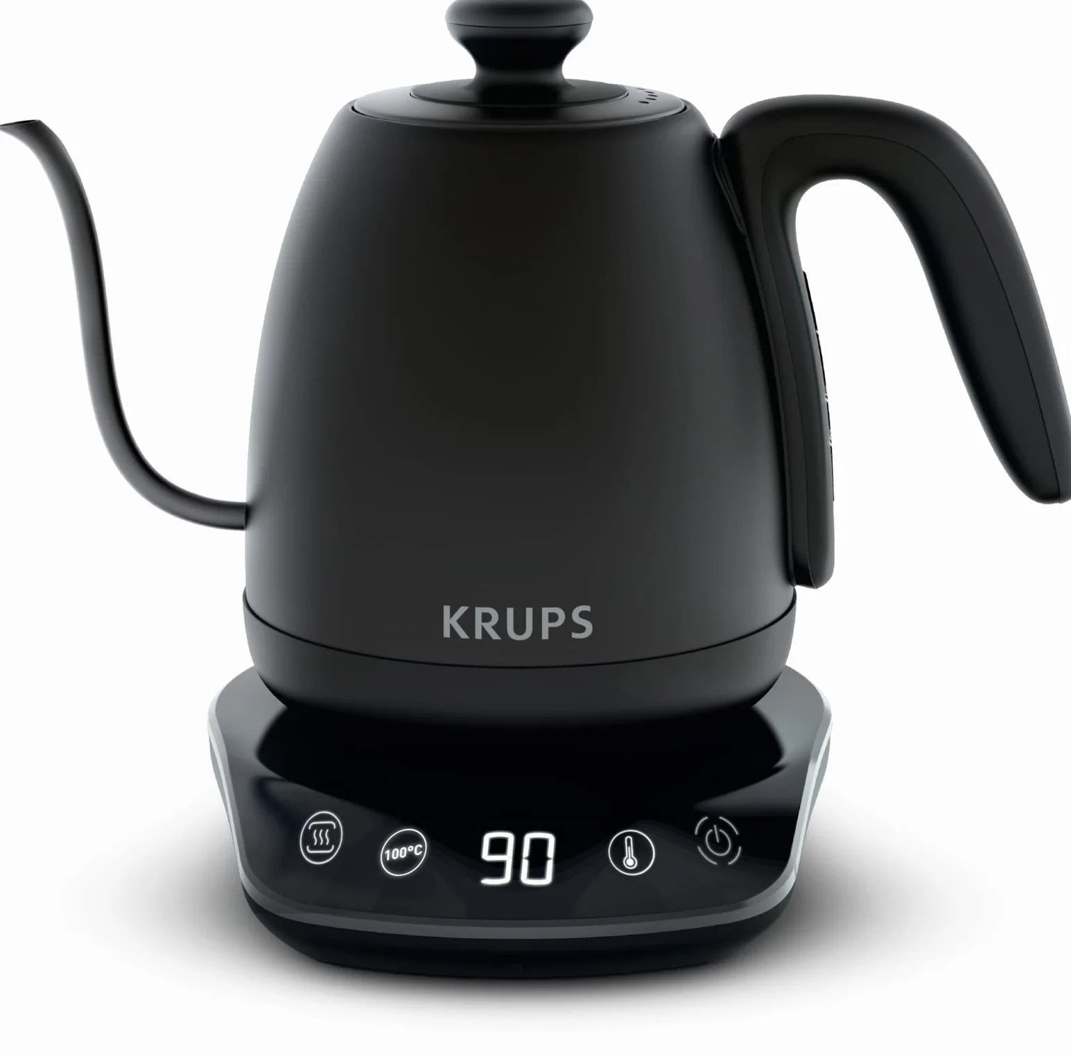 Krups Bouilloire col de cygne, Polyvalente, Thé, Café, Infusion, 8 températures, Maintien au chaud 30 min, Couvercle amovible, Café Control BW923810, Noir