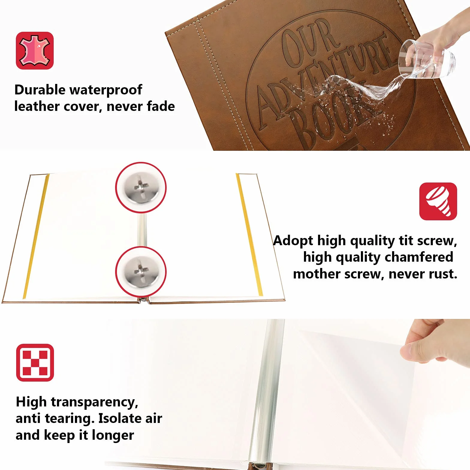 Magnetic Self-Stick Page Photo Album Leather Cover DIY for Wedding Anniversary Holds 3X5 4X6 6X8 8X10