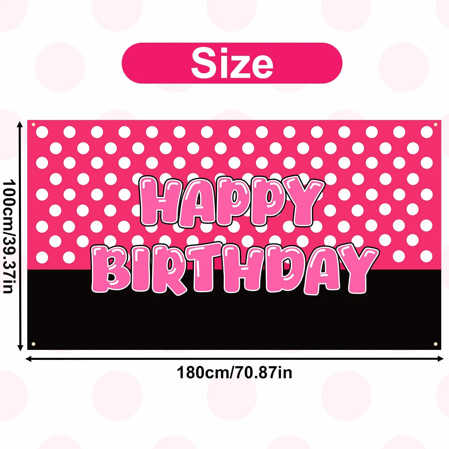 Bannière d'anniversaire Animaux Dessin Animé Noire et Rose Toile Fond Décoration Murale pour Filles